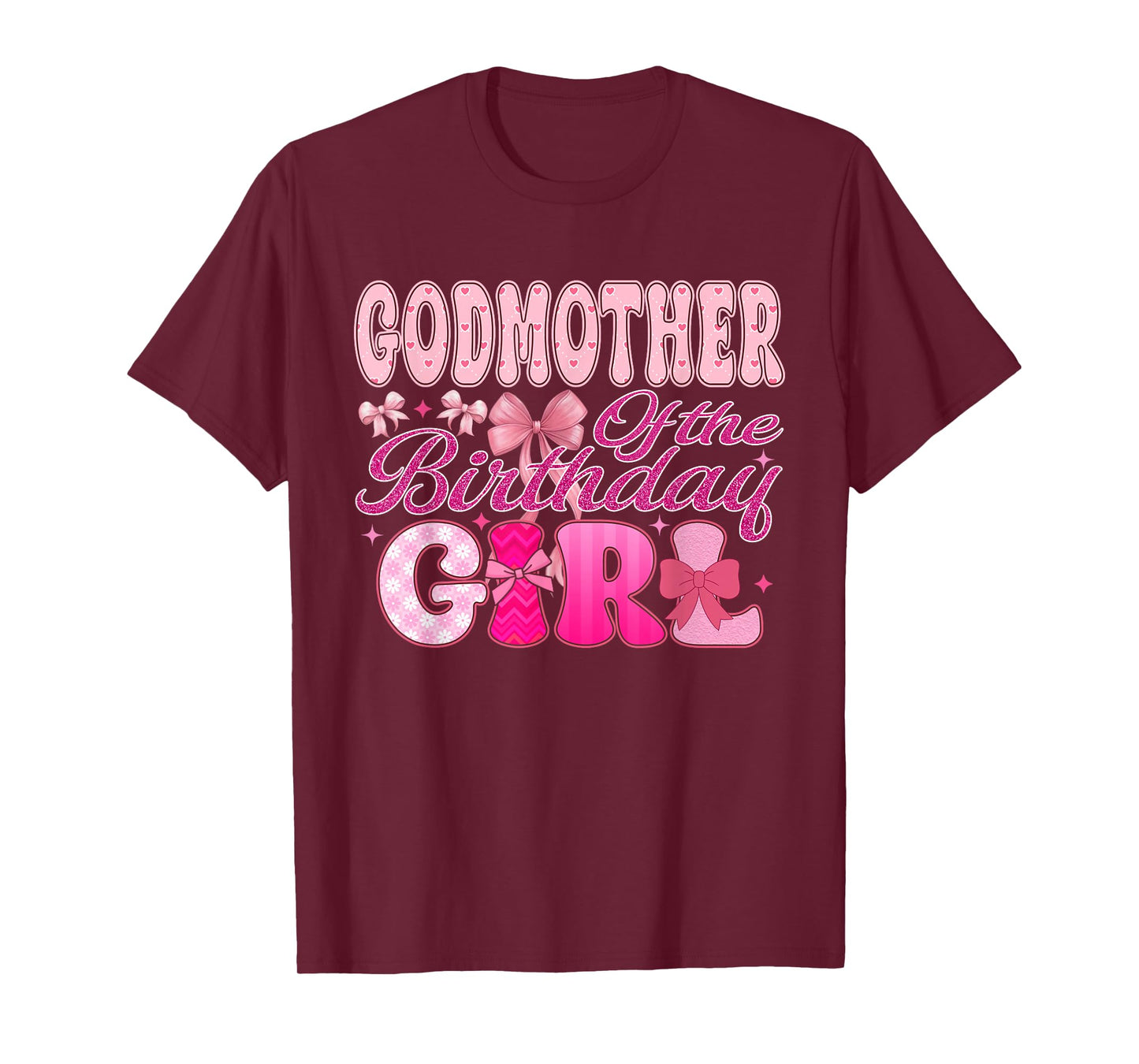 Godmother of The Birthday Girl Family Pink Coquette Bow T-Shirt