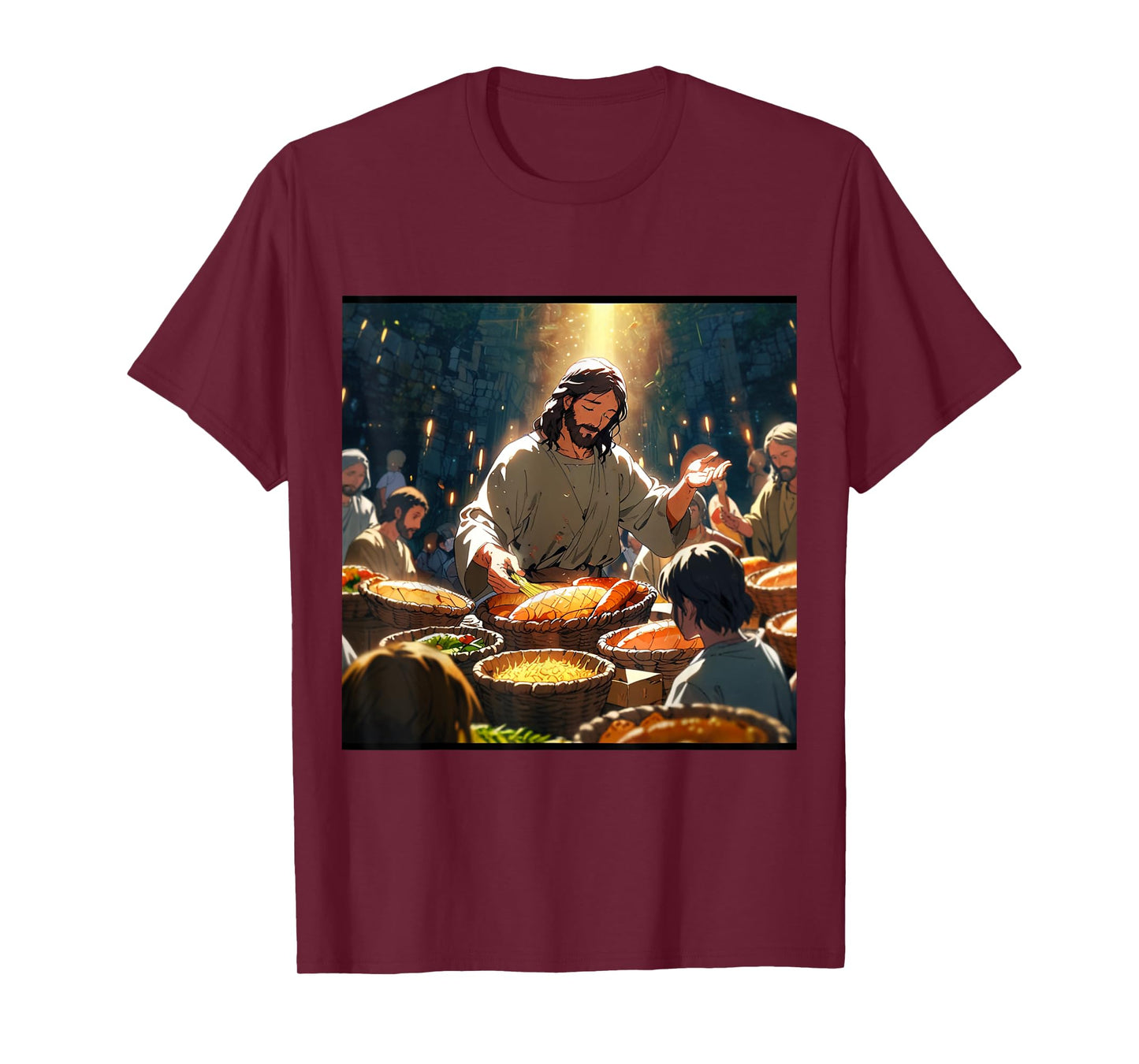 Jesus Anime Miracle Fishes and Loaves Matthew 14 Feed 5000 T-Shirt