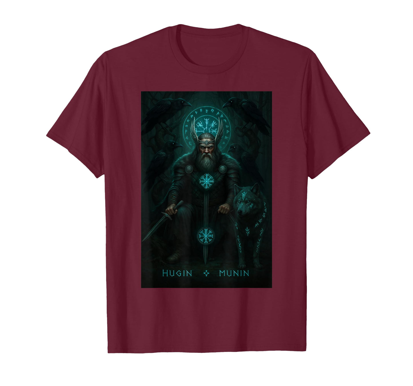 Viking Odin Hugin & Munin Vegvisir Viking Gifts Wolf T-Shirt