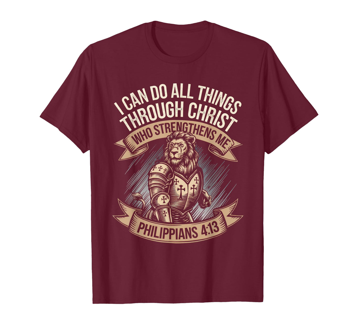 Christian Tshirt Philippians 4:13 Religious Lion Strengthens T-Shirt