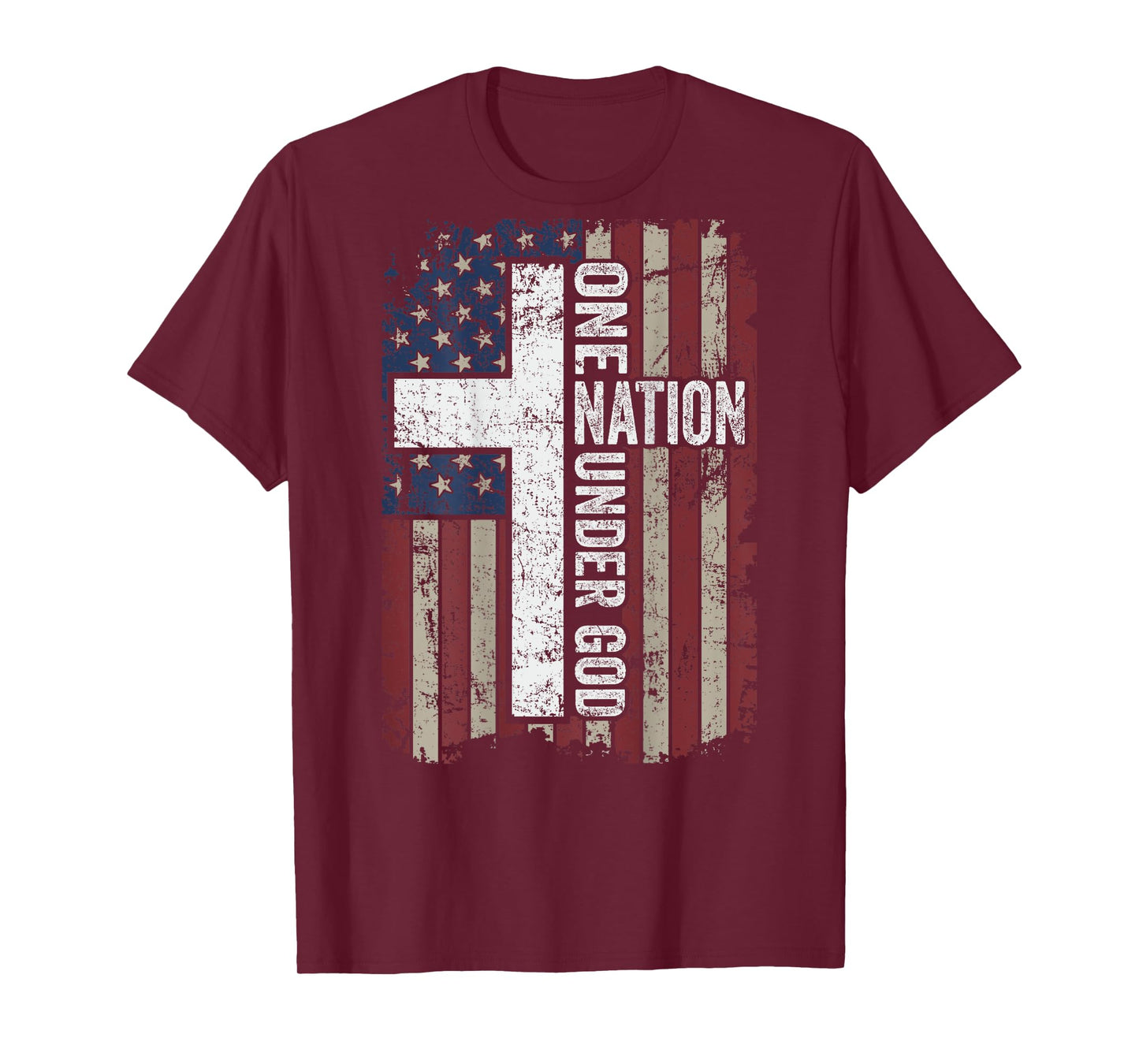 ONE NATION UNDER GOD - Christian Worship USA Flag - ON BACK T-Shirt
