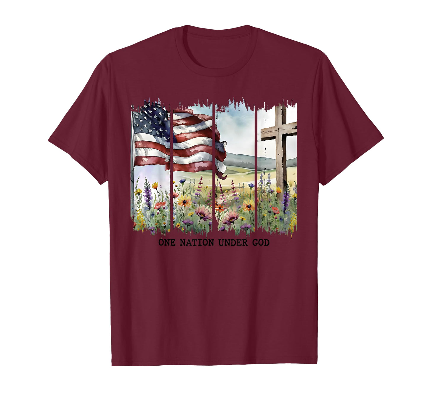 One Nation Under God Jesus Christian Cross Us Flag 2side T-Shirt