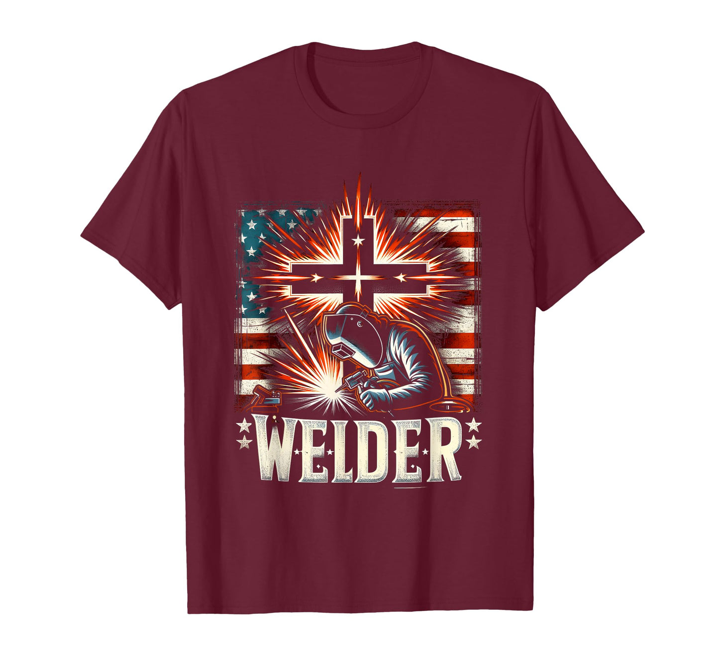 Welder American Flag Welding Faith Cross Christian Weld T-Shirt