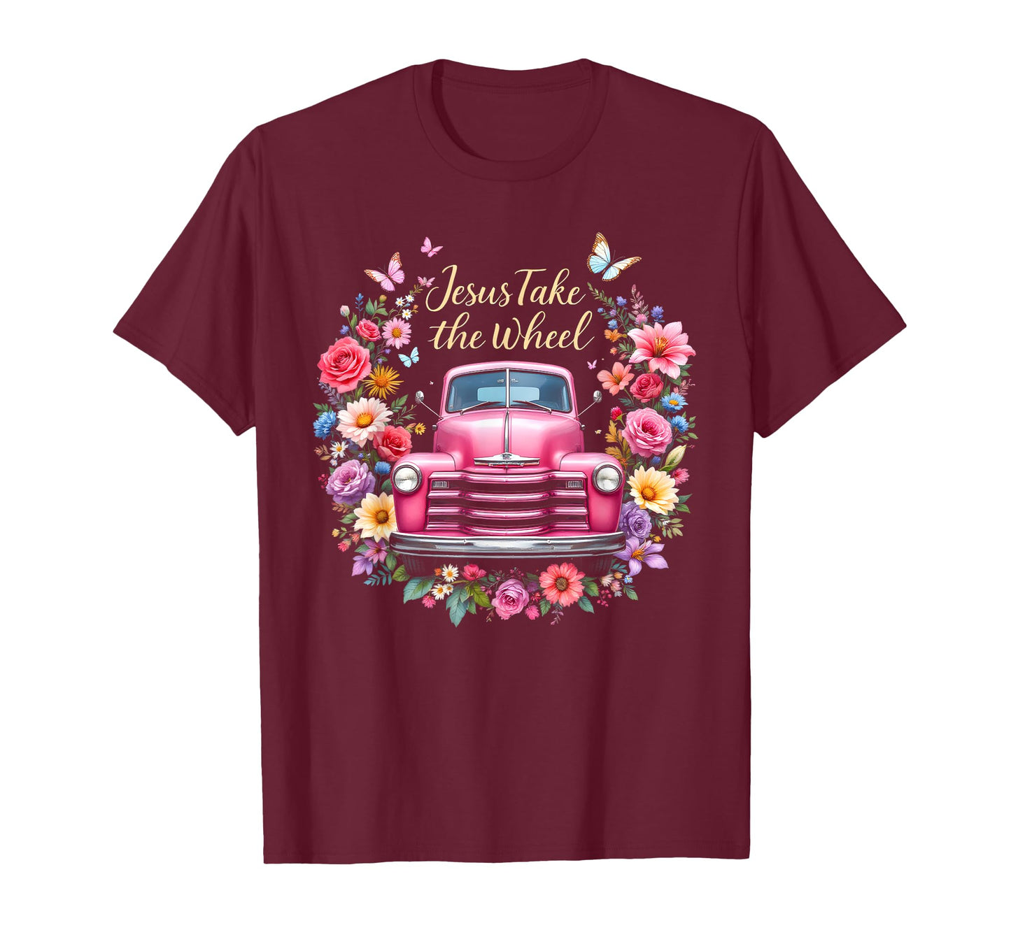 Jesus Take The Wheel Floral Farm Truck Catholic T-Shirt