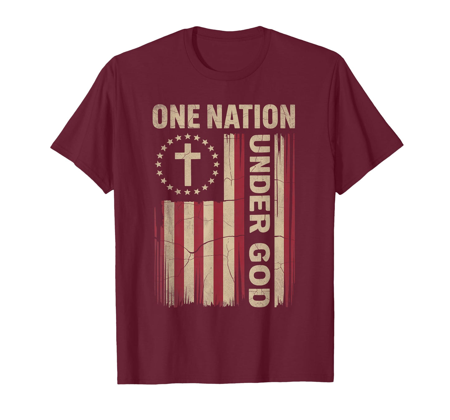 One Nation Under God Flag 4th Of July Patriotic Christian T-Shirt