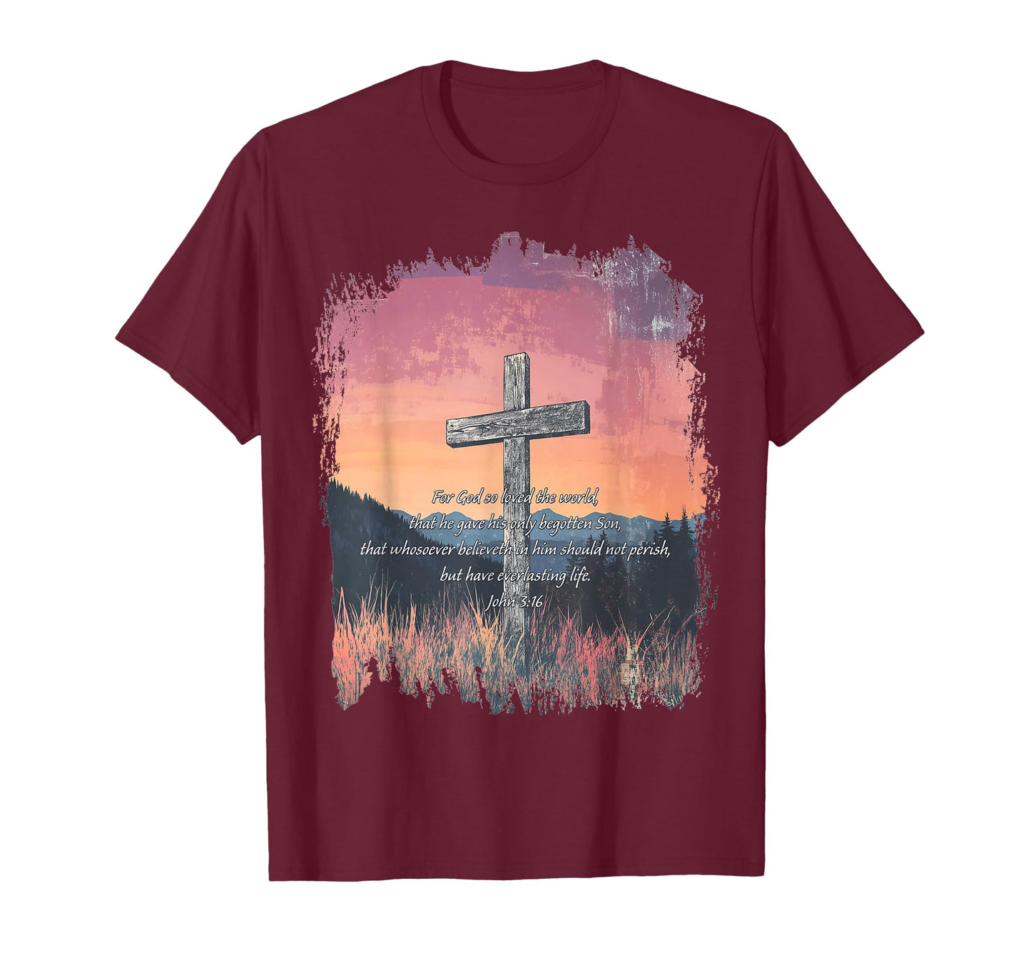 John 3:16 KJV Resurrection Sunday Cross of Jesus Grunge T-Shirt