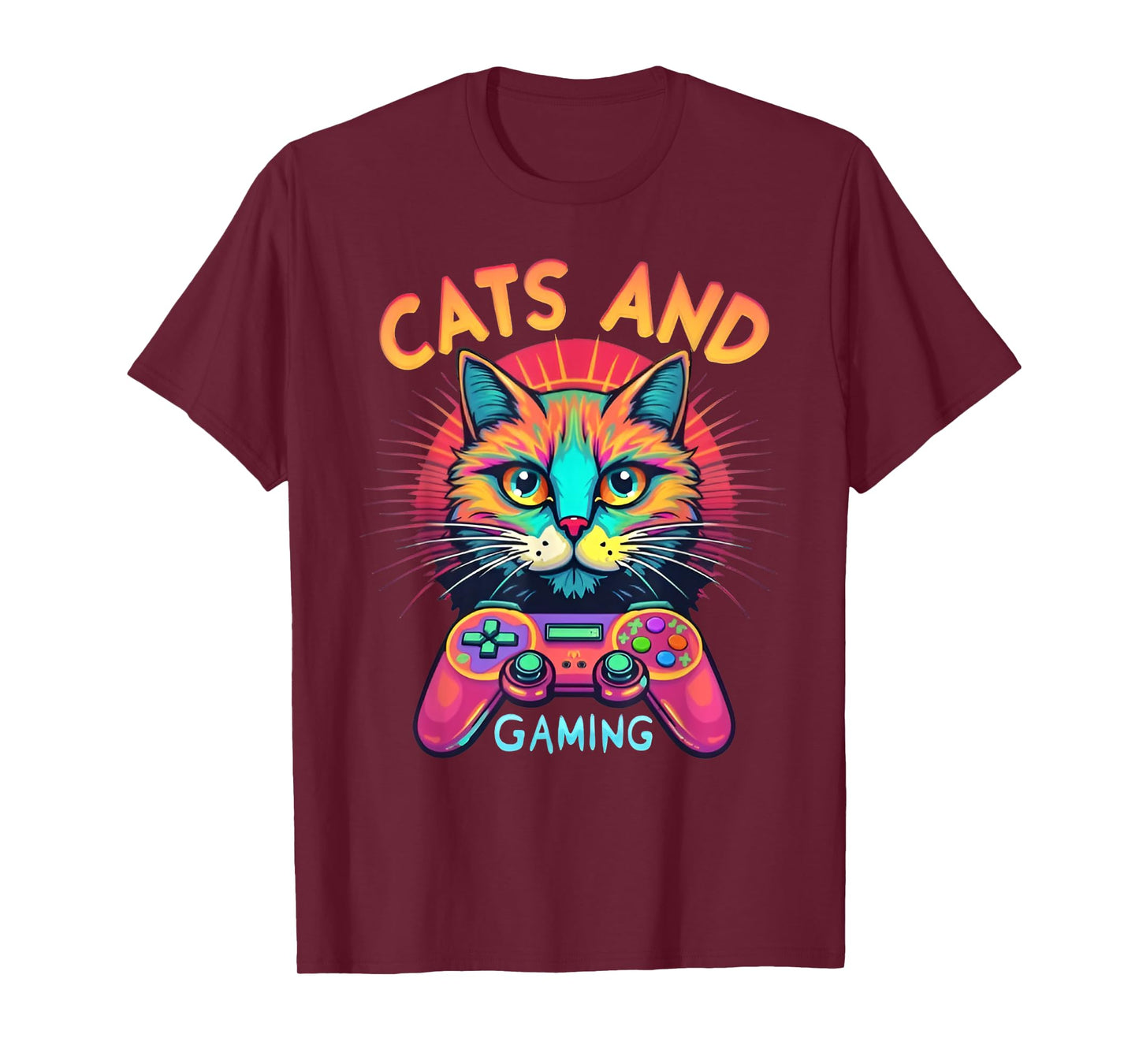 Cats And Gaming Funny Cat Lover Gaming Video Game Player Men Women Kids T-Shirt