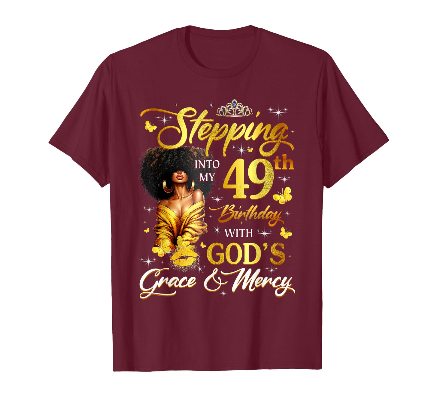 Stepping Into My 49th Birthday Black Queen Bday T-Shirt