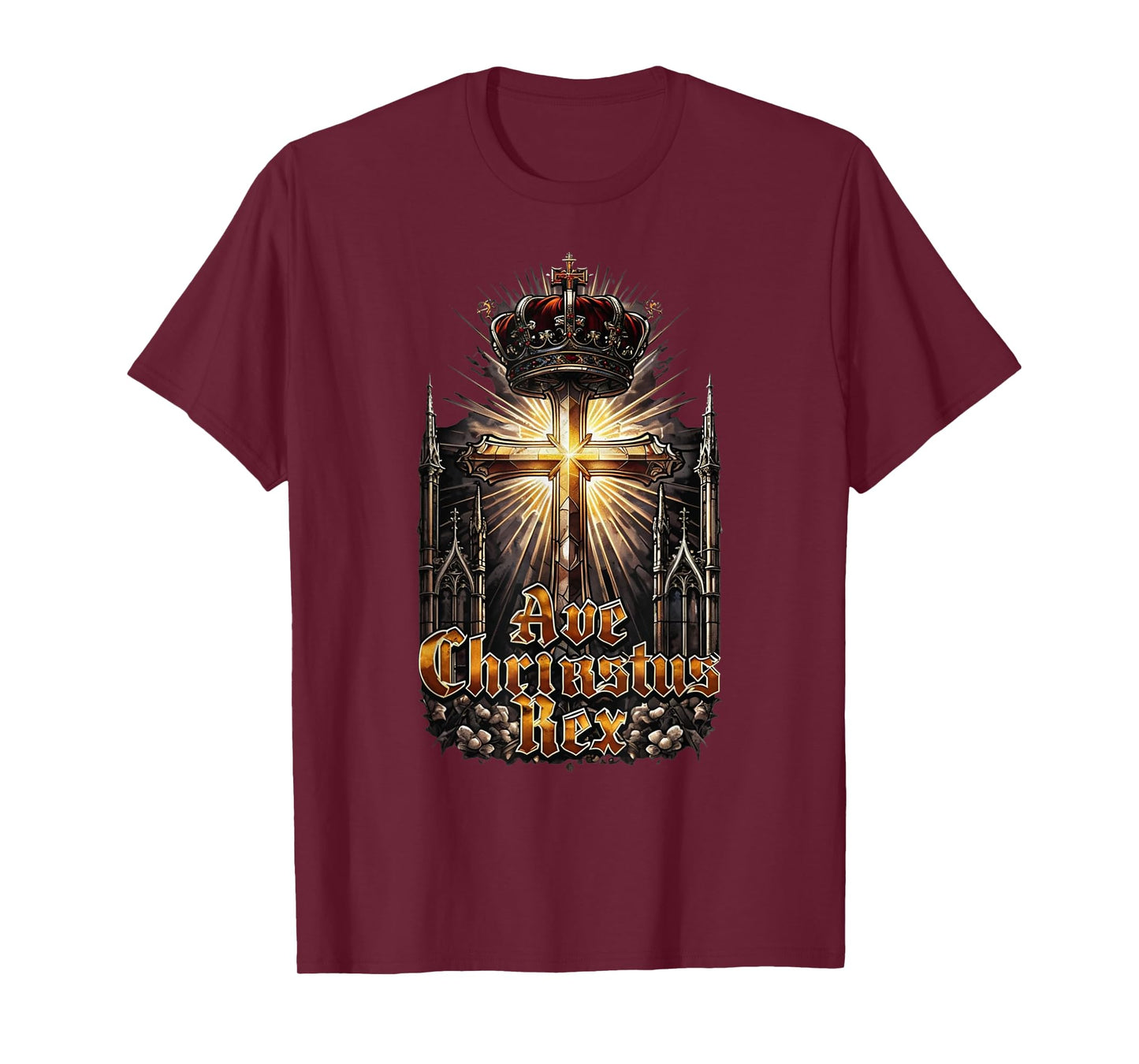 Ave Christus Rex – Majestic Cross with Crown T-Shirt