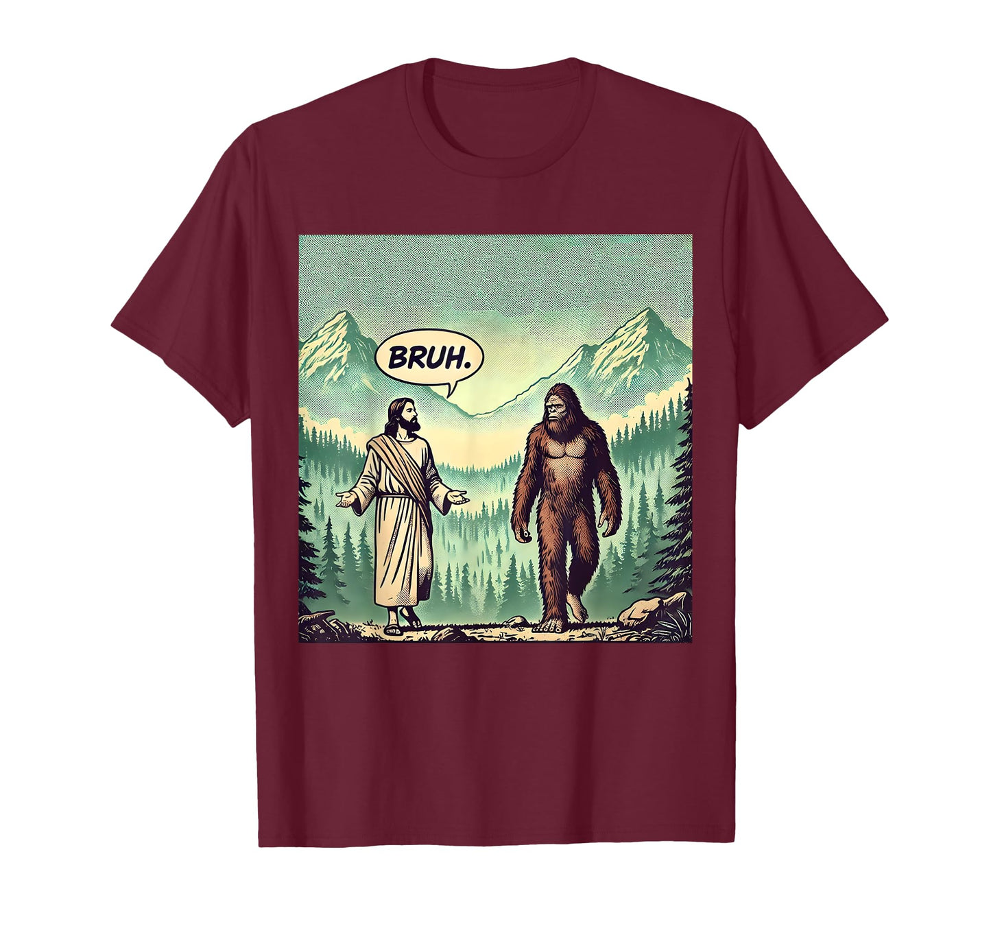 Bruh Meme Funny Jesus Bigfoot Vintage Comic Book Catholic T-Shirt