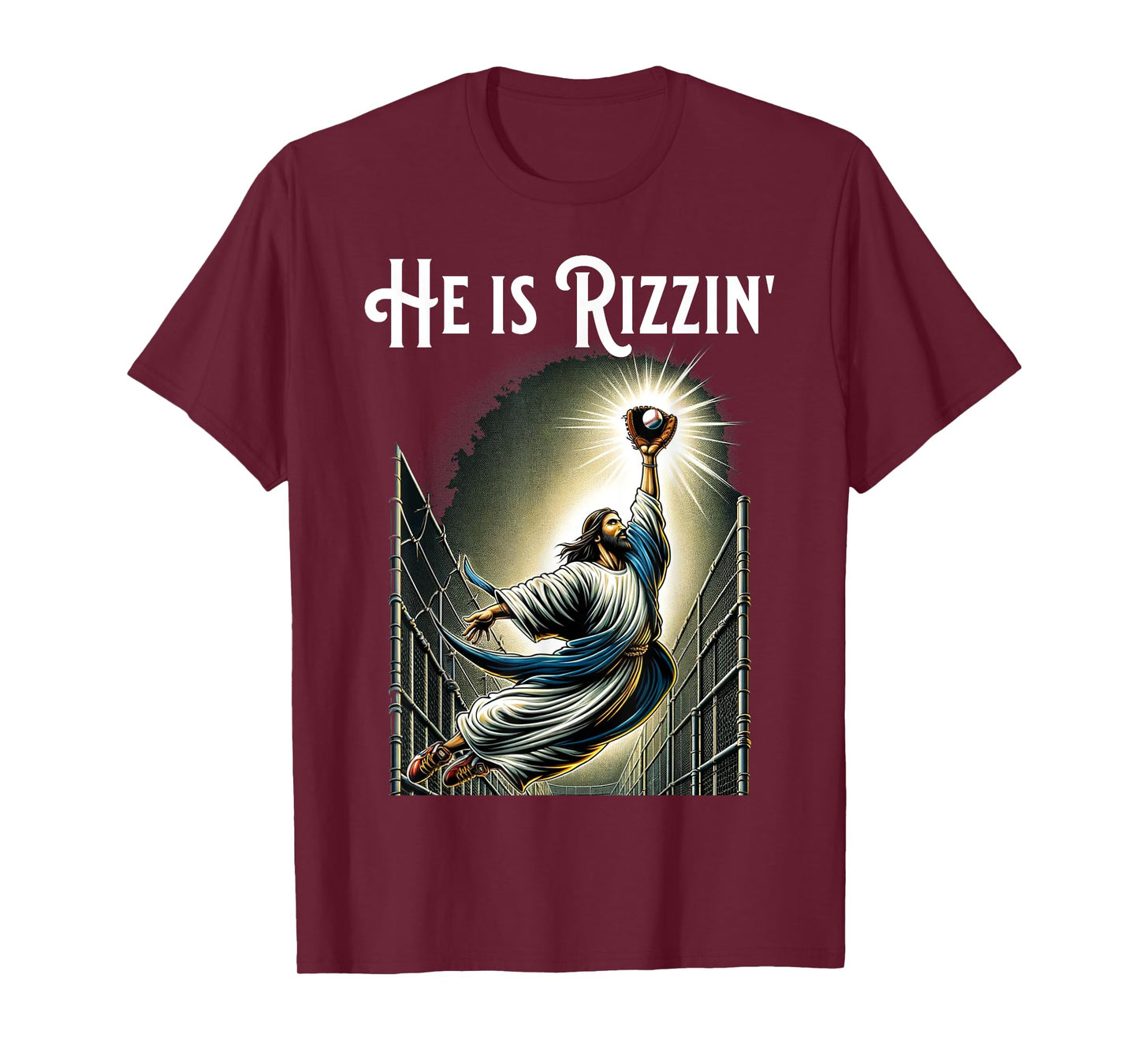 He is Rizzin Jesus Playing Baseball Funny Sports Rizz T-Shirt