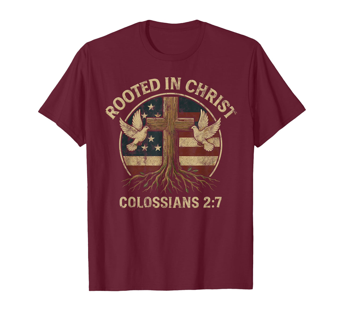 Retro Christian Cross Rooted in Christ Vintage Faith Bible T-Shirt