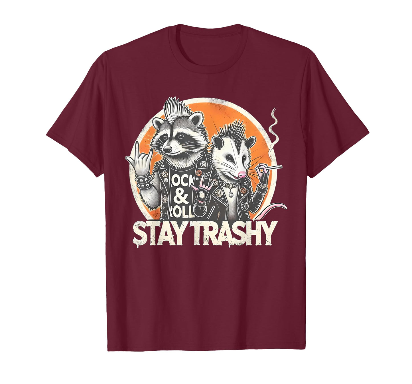 Stay Trashy Racoon Possum Funny Rock On Street Cat Punk Meme Men Women T-Shirt