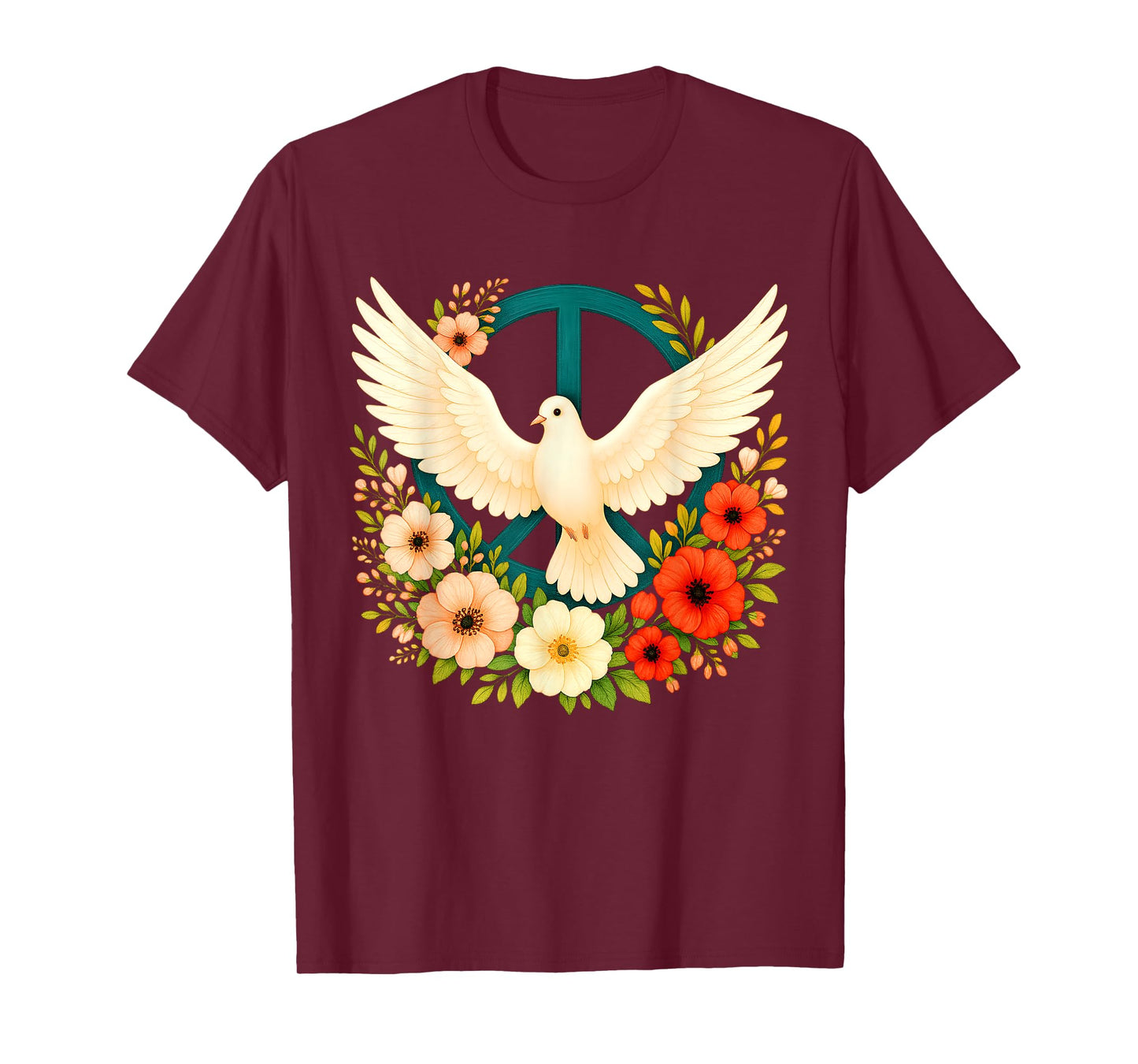 Groovy World Peace Day Bird Floral Peace Symbol Day of Peace T-Shirt