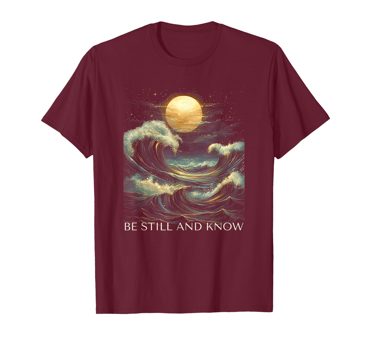 Be Still and Know Bible Faith Christian Blue Wave Full Moon T-Shirt