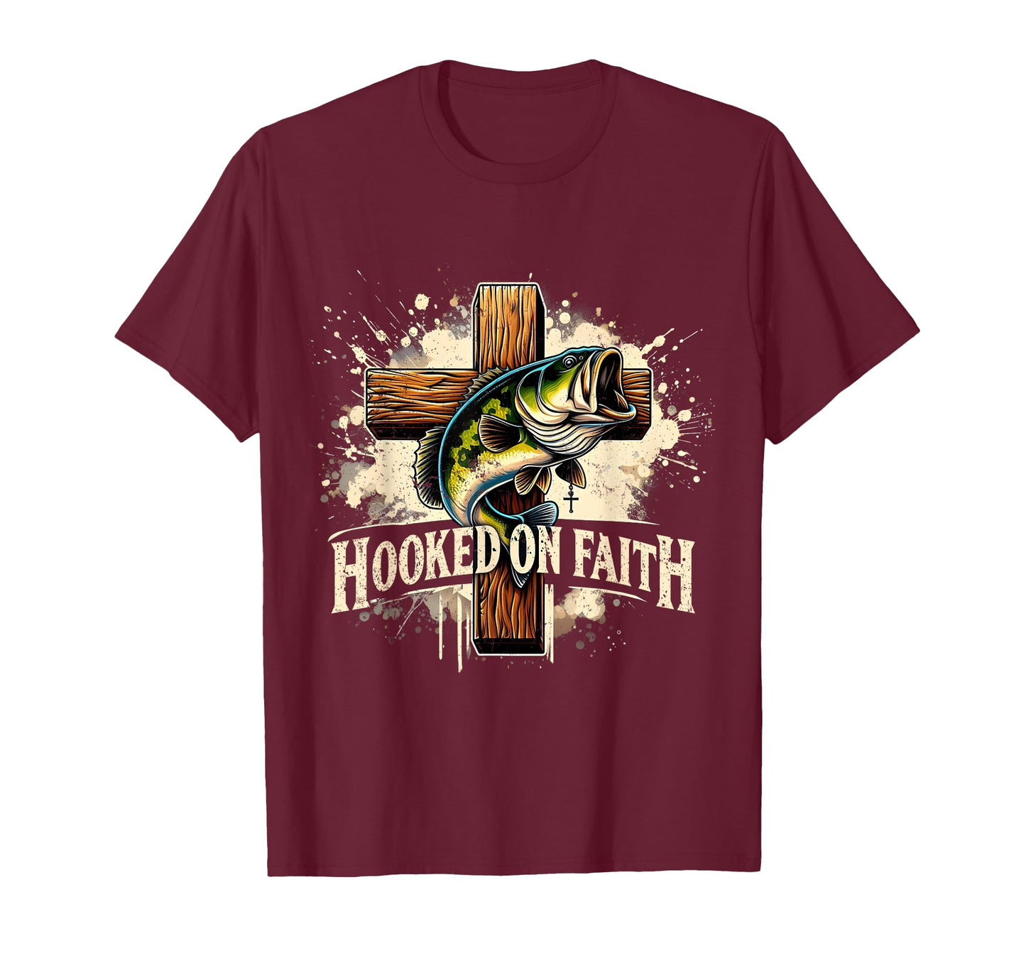 Hooked On Faith Christian Jesus Cross Fishing Squad T-Shirt