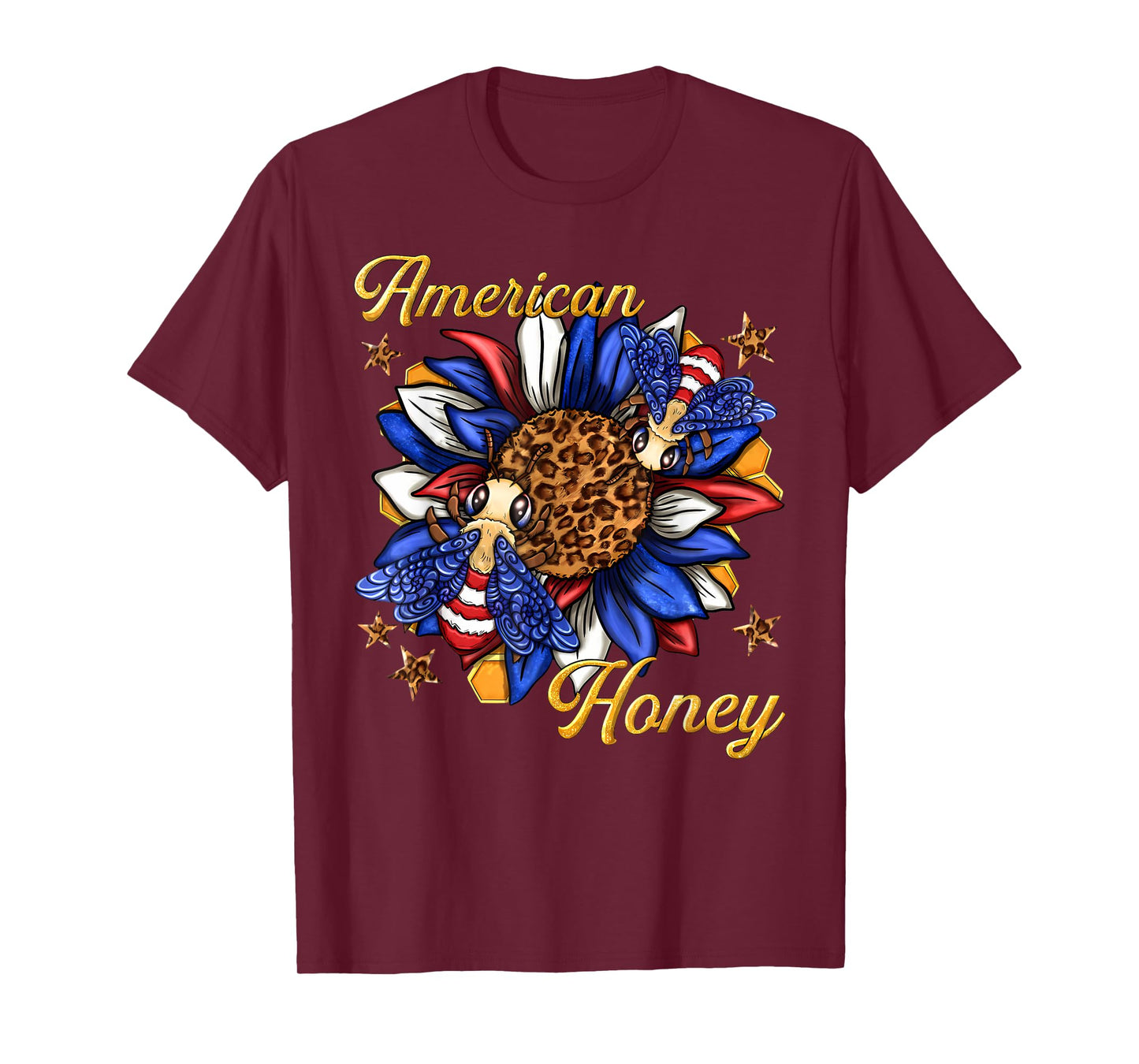 American Honey Bee Sunflower Leopard US Flag 4th Of July T-Shirt