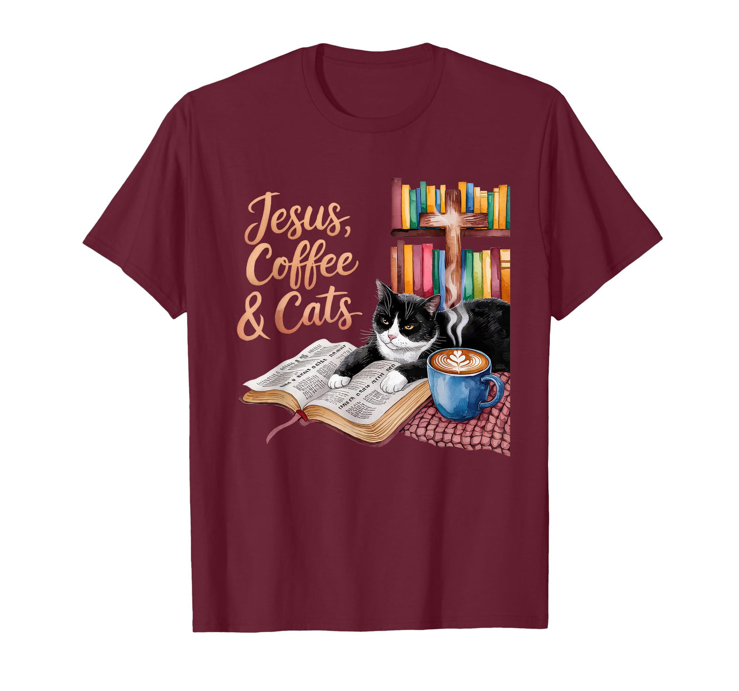 Jesus Coffee Cats Funny Cute Design Jesus Lovers Christian T-Shirt