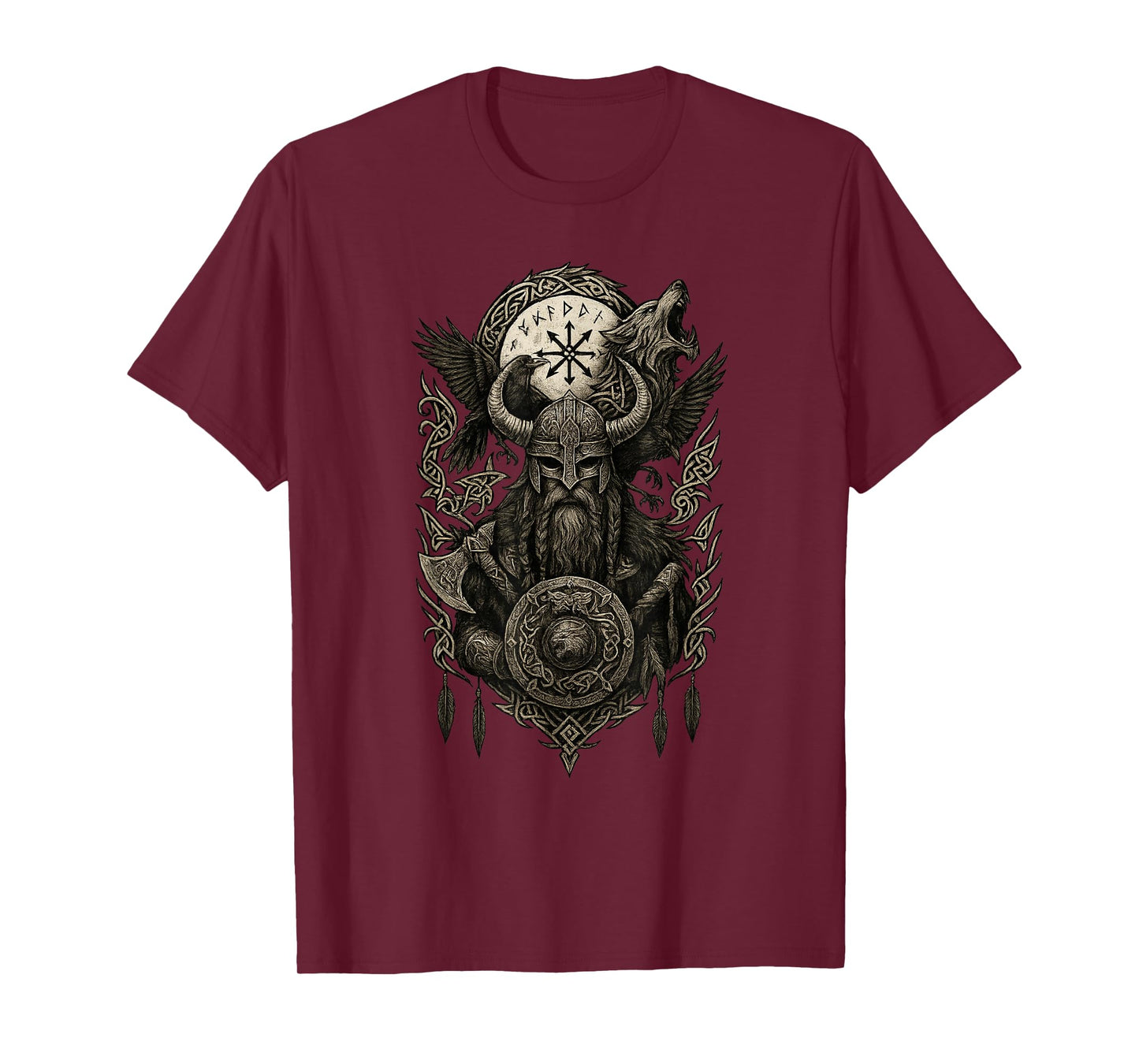 Viking Odin Hugin & Munin Vegvisir Viking Gifts Wolf T-Shirt