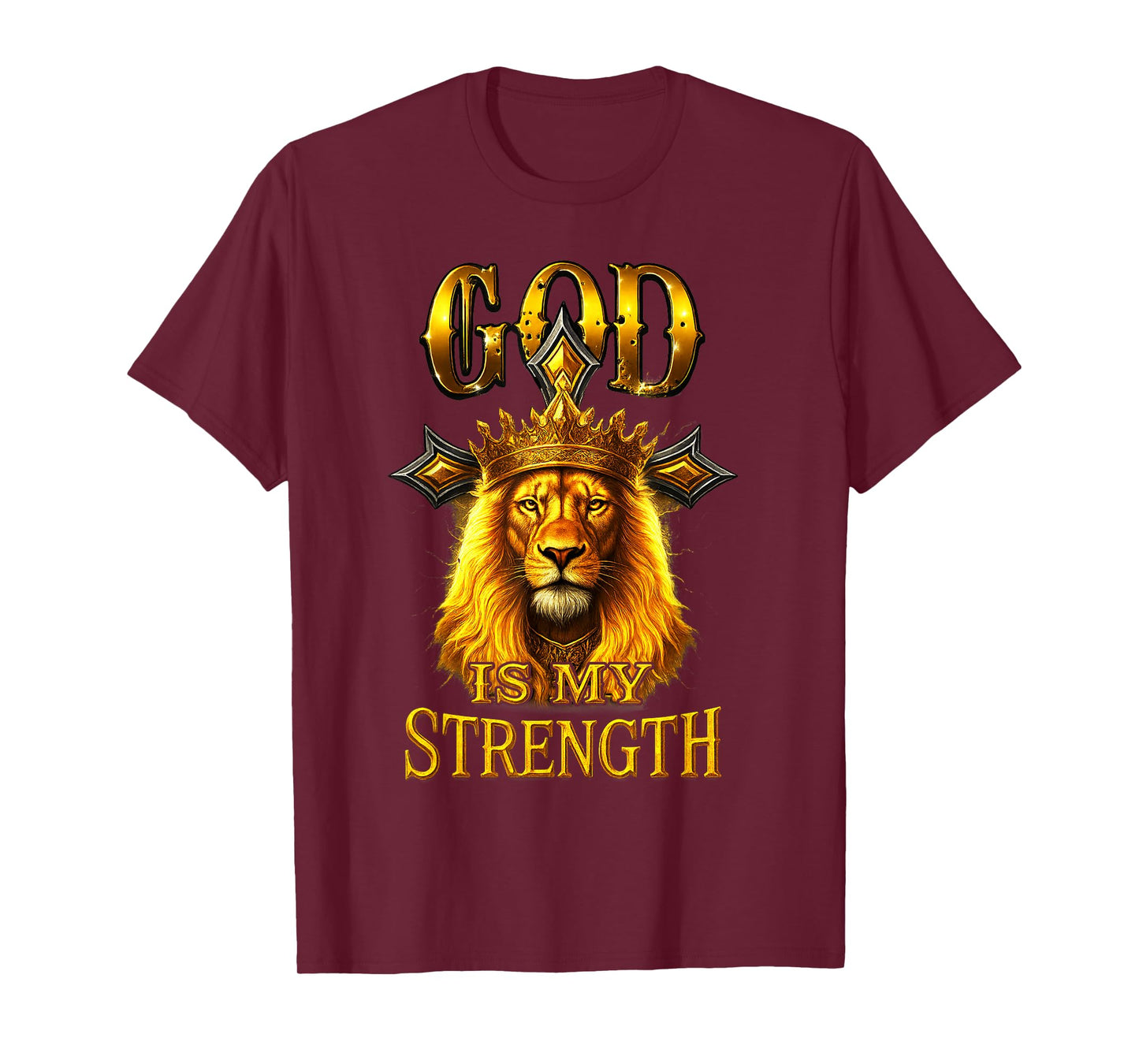 God is My Strength Lion of Judah Christian Cross T-Shirt