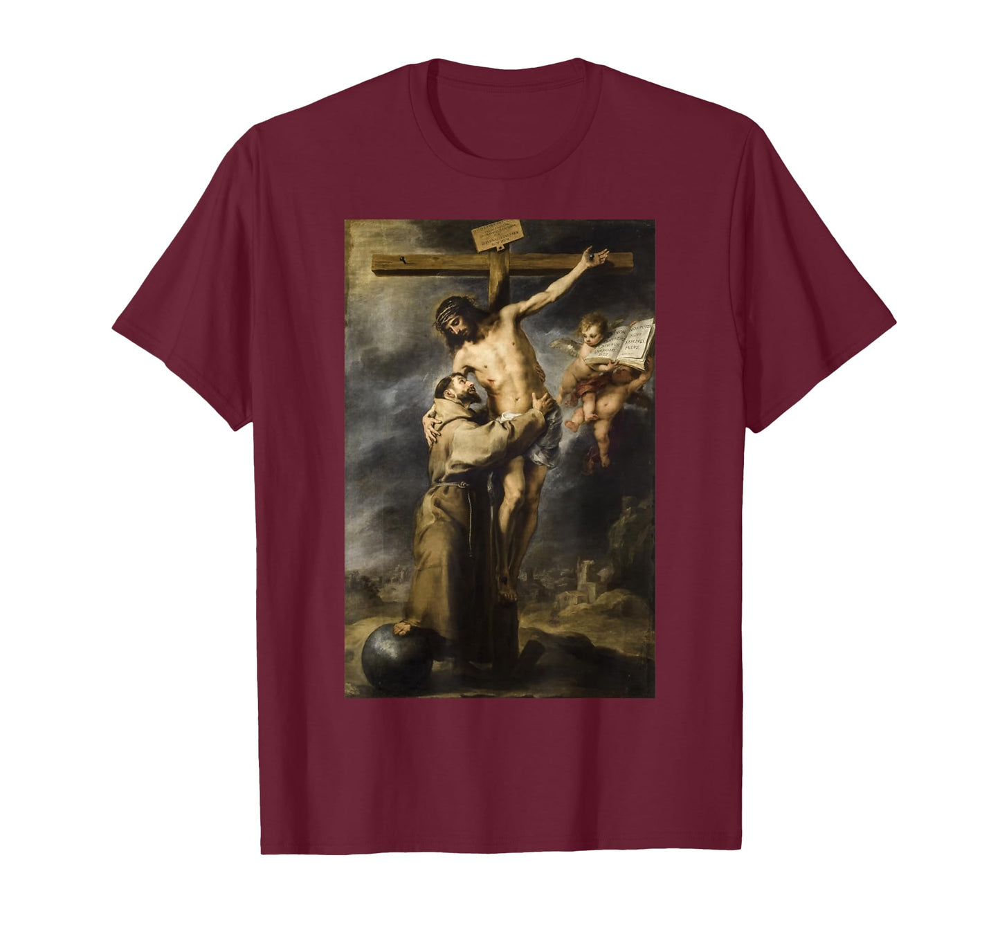 Saint Francis Embracing Christ on the Cross Painting Murillo T-Shirt