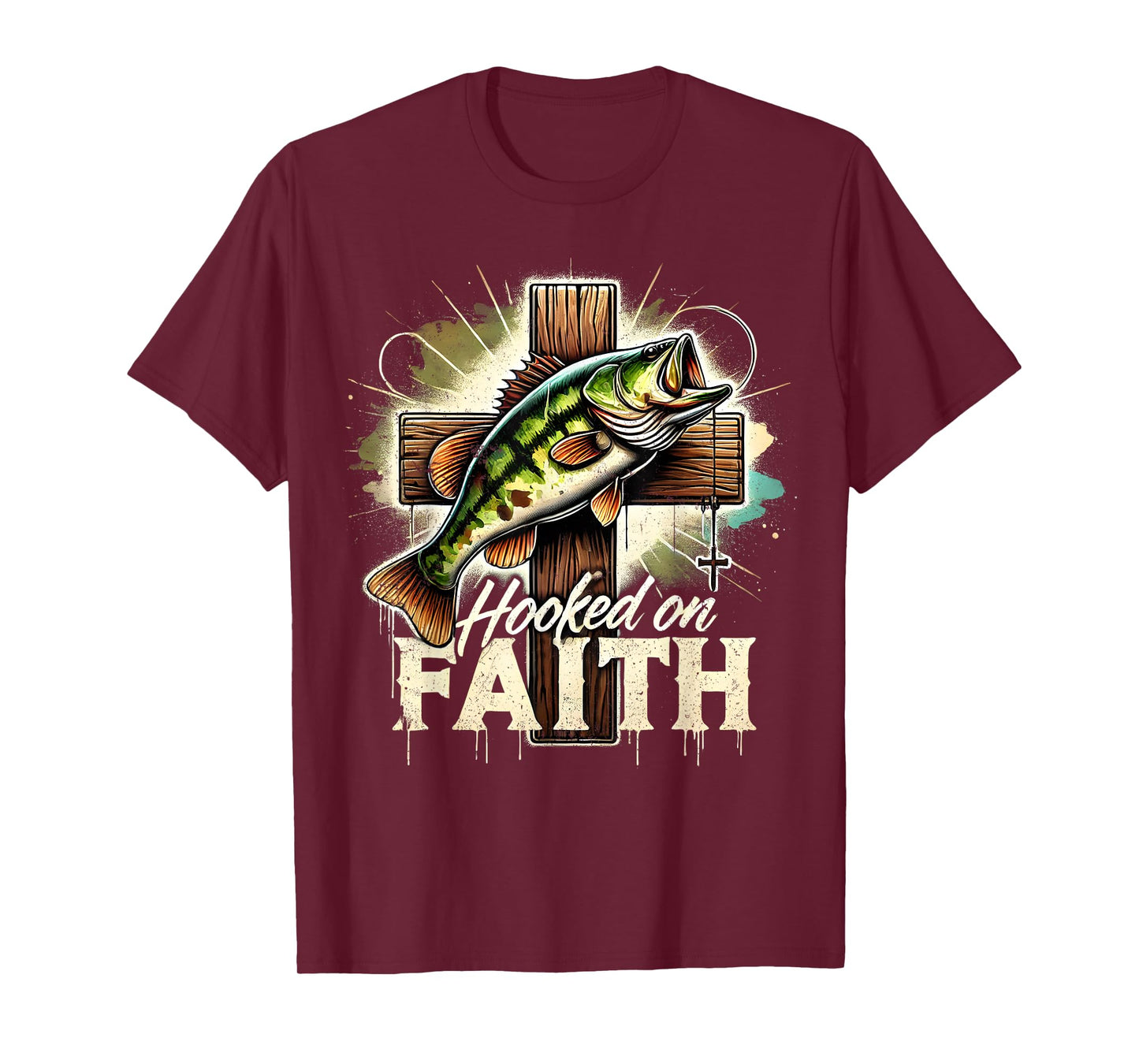 Hooked On Faith Christian Jesus Cross Fishing Squad T-Shirt