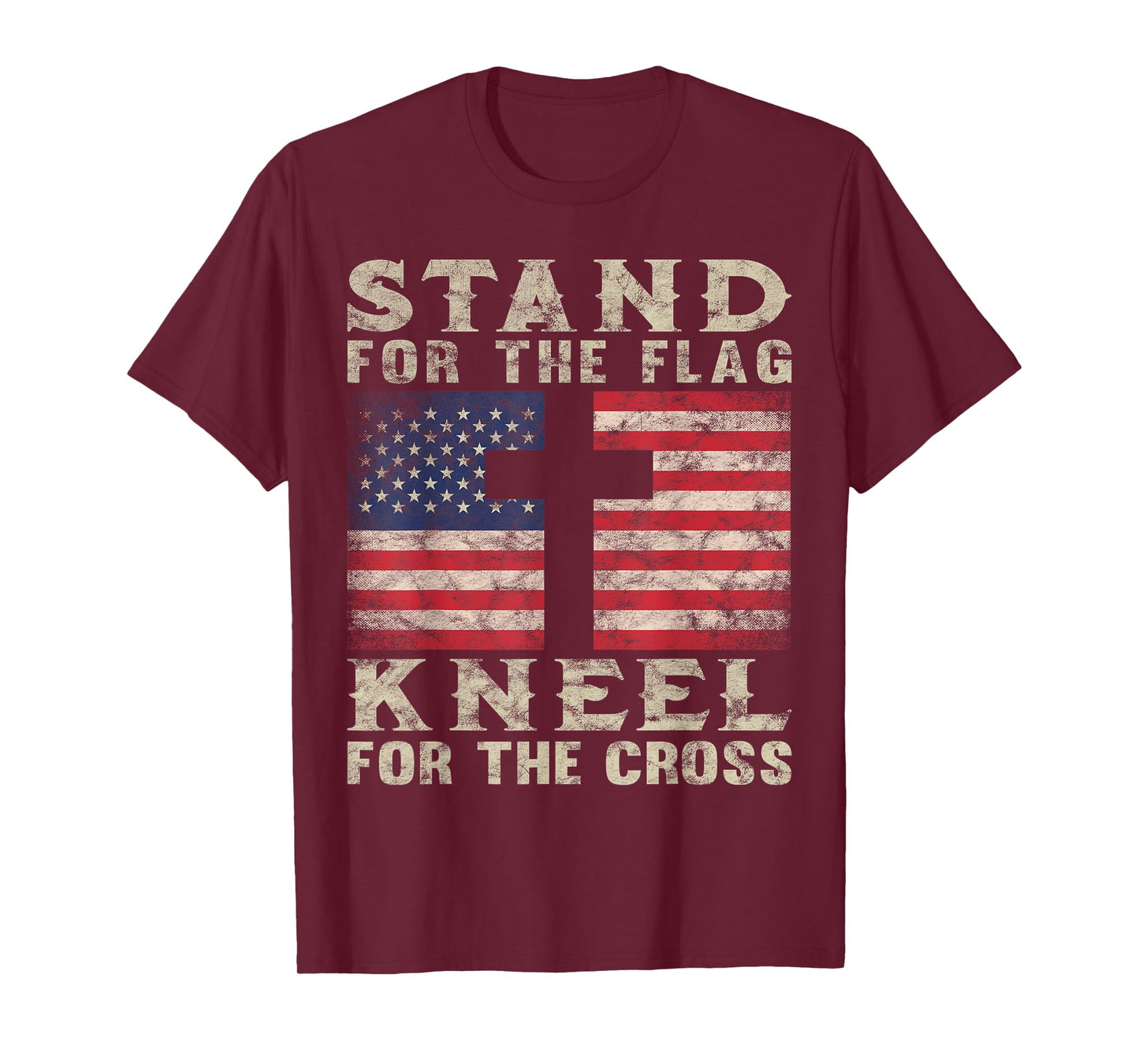 Christian Patriotic American Flag Stand Flag Kneel Cross T-Shirt