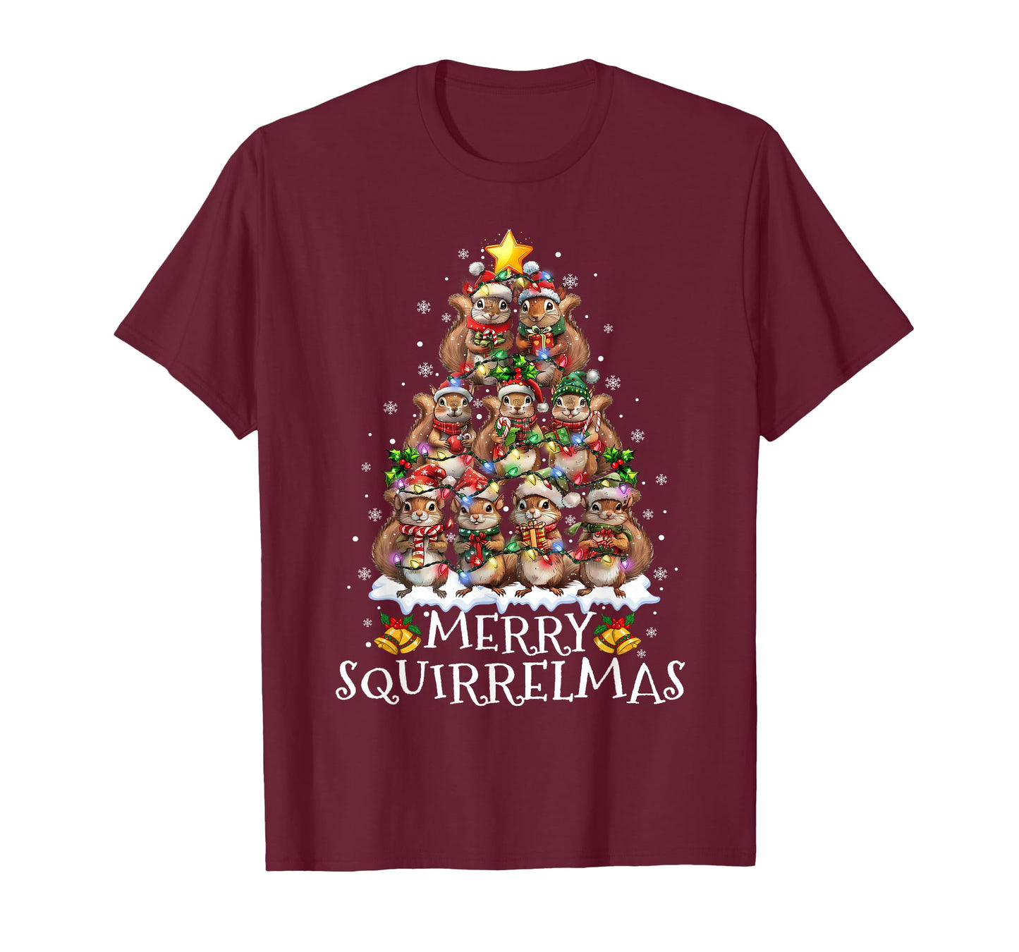 Squirrel Christmas Tree Lights Merry Squirrelmas Santa Xmas T-Shirt