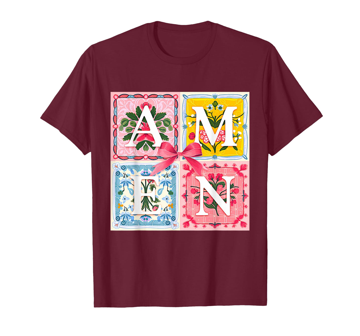 Amen Floral Typography Religious Christian Botanical Art T-Shirt