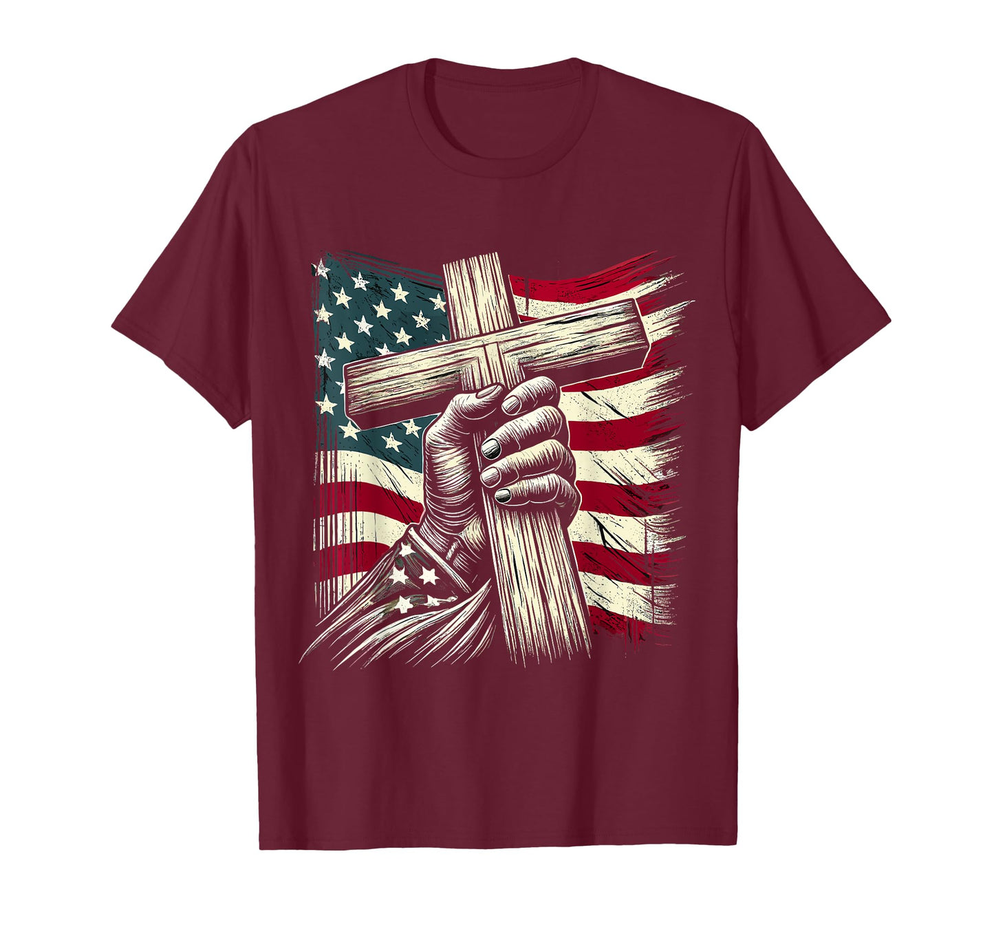 Christian Cross and USA Flag 4th of July Jesus T-Shirt