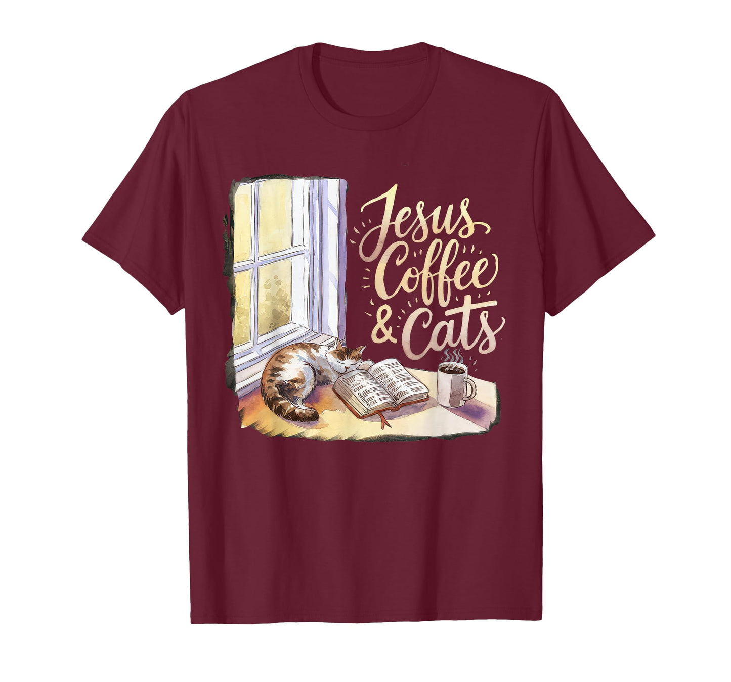 Jesus Coffee Cats Funny Cute Design Jesus Lovers Christian T-Shirt