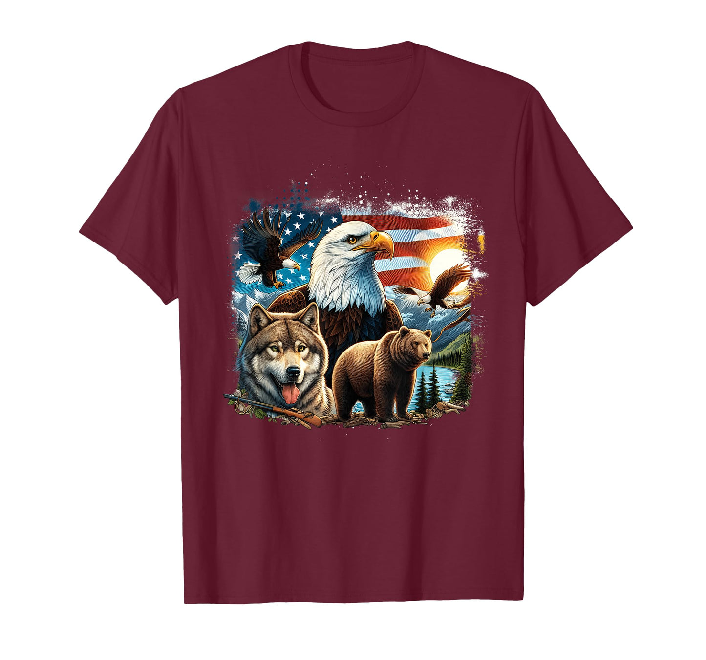 Usa Animals Bald Eagles Grizzly Bear Wolf Wilderness Nature T-Shirt