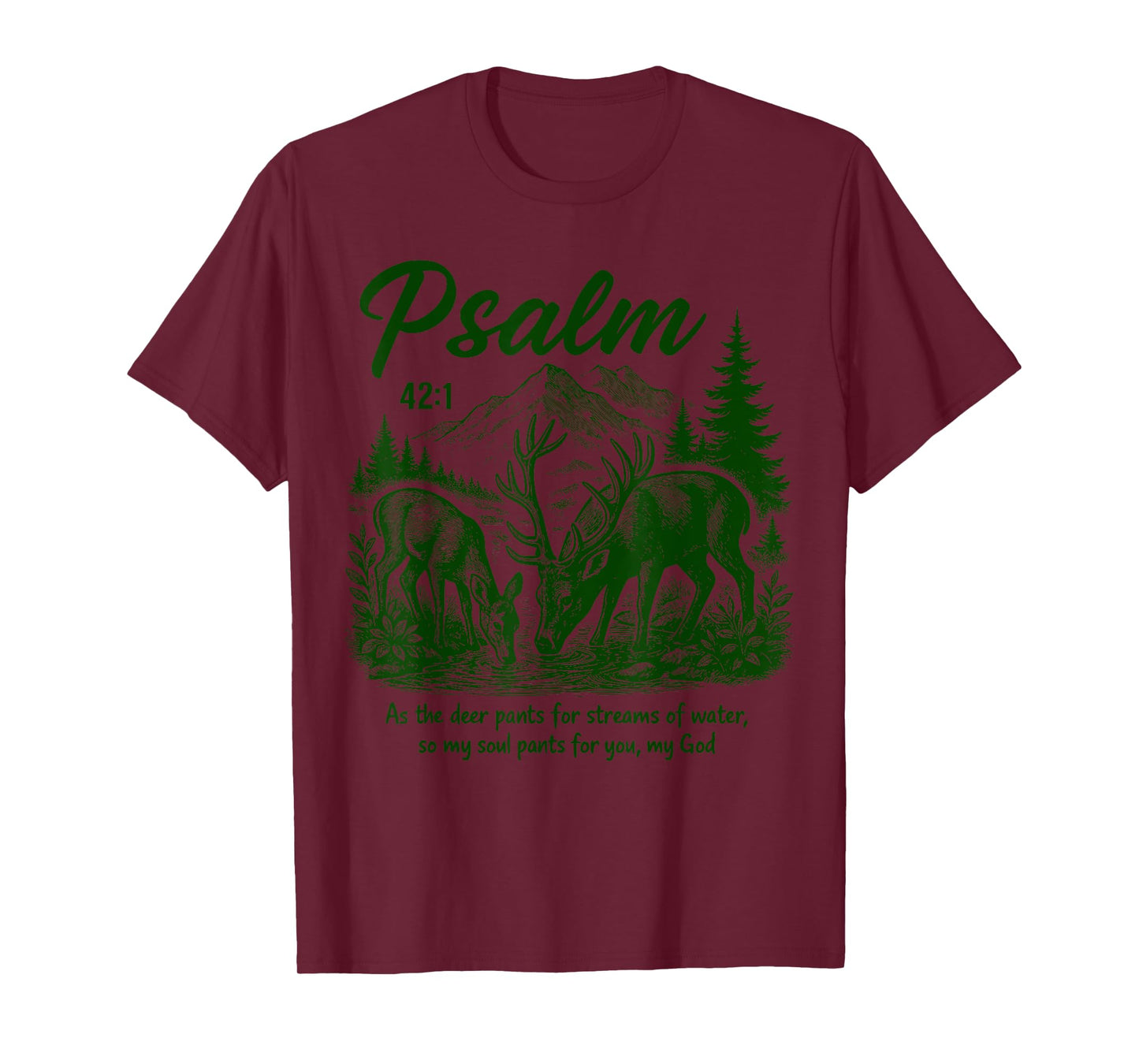 Psalm 42 1 Deer Christian Nature Art Forest Religious Faith T-Shirt