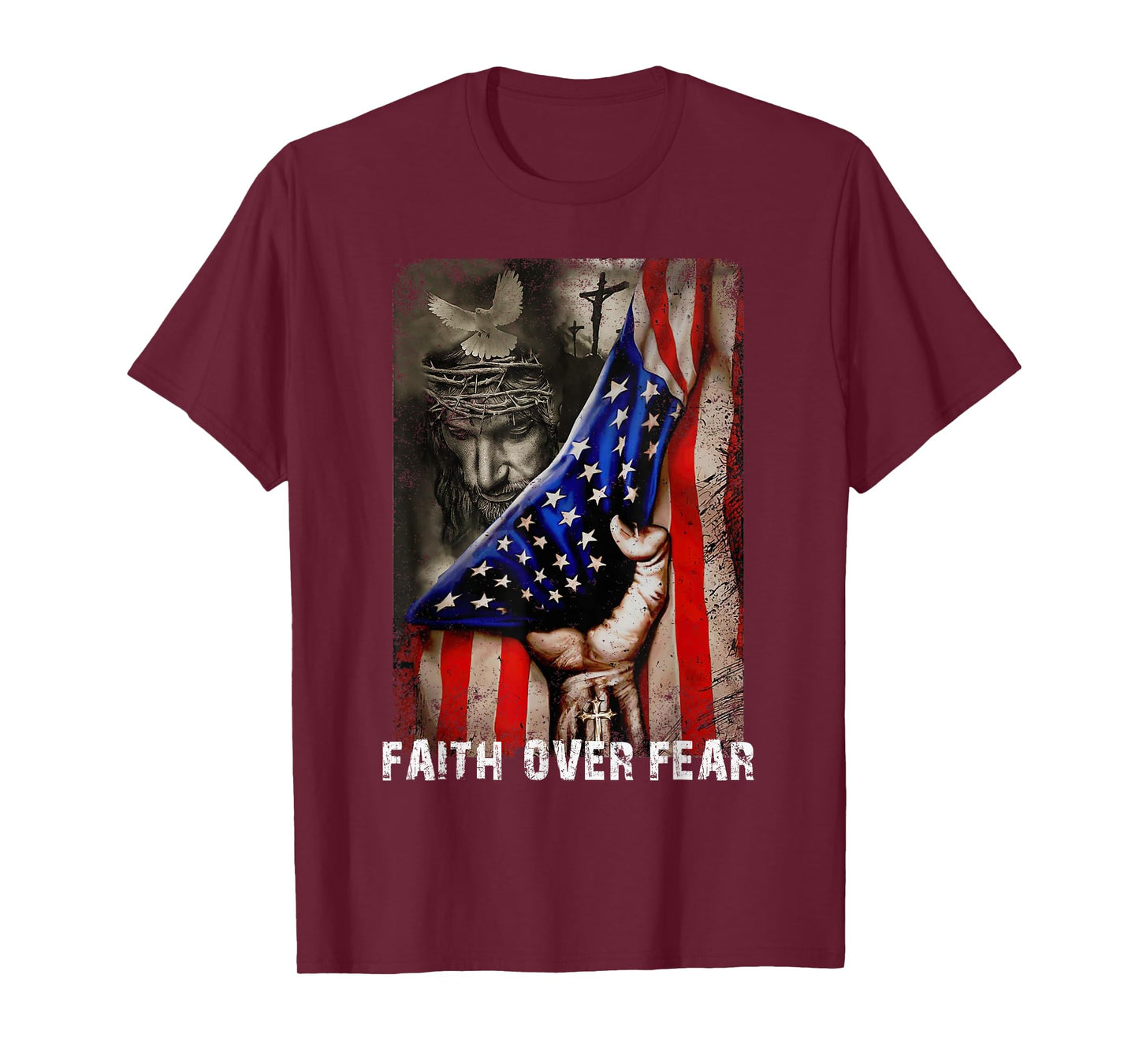 Vintage Faith Over Fear God Jesus Christian Flag 4th Of July T-Shirt for Women Kids Men