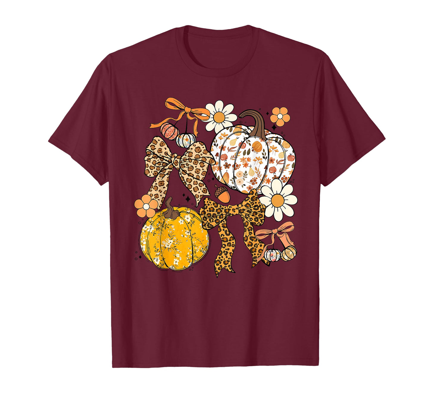 Retro Pumpkin Coquette Bow Fall Autumn Halloween Girl Women T-Shirt
