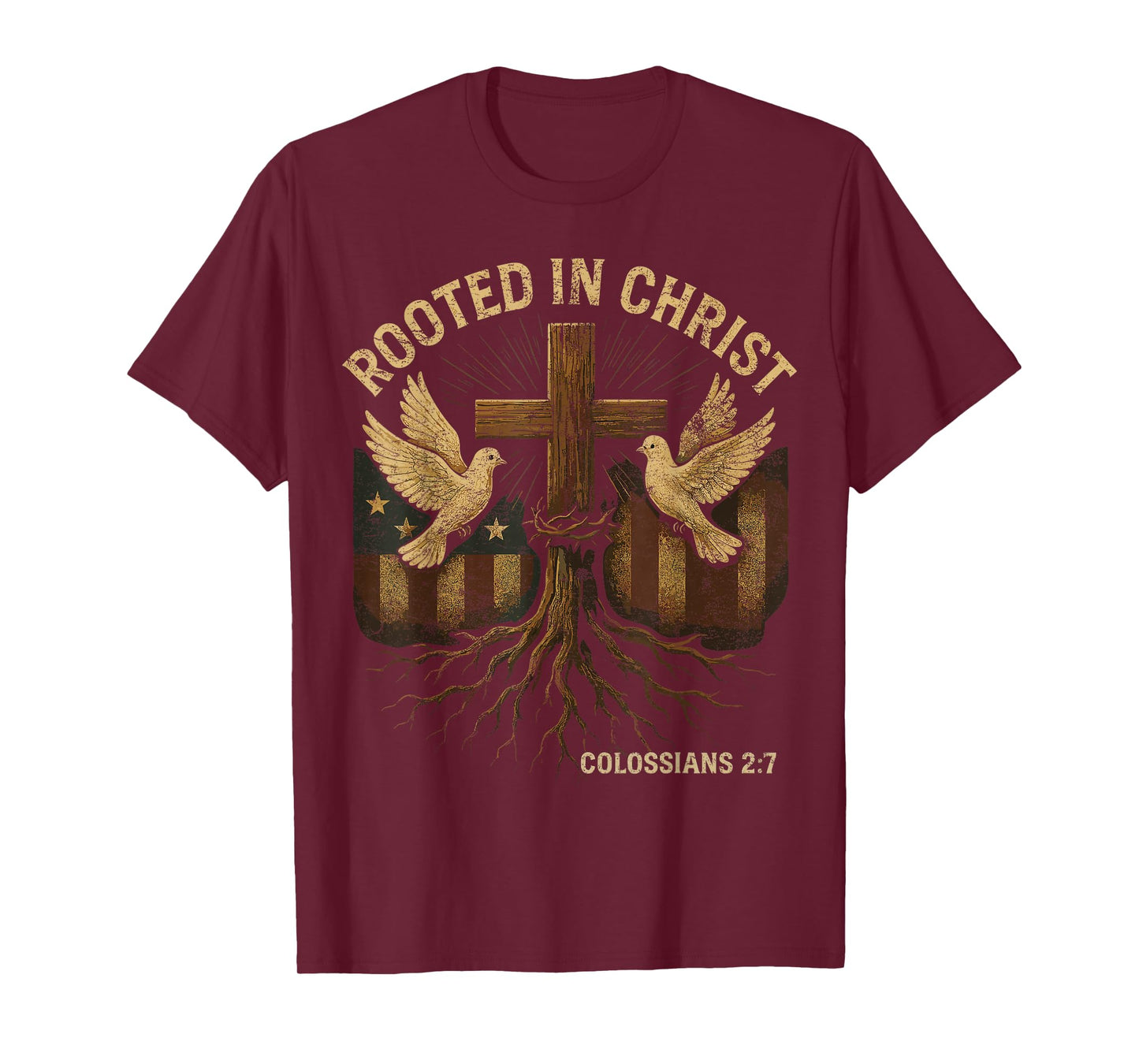 Spiritual Retro Christian Cross Rooted in Christ Faith Verse T-Shirt