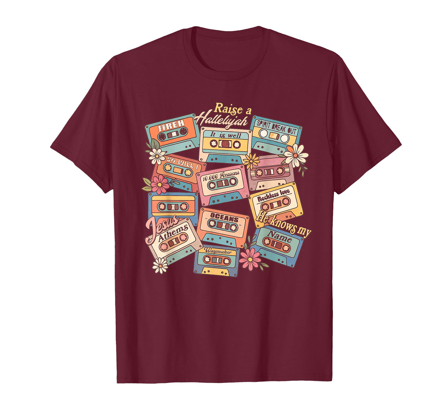 Christian Cassette Jesus God Religious Raises Hallelujah T-Shirt