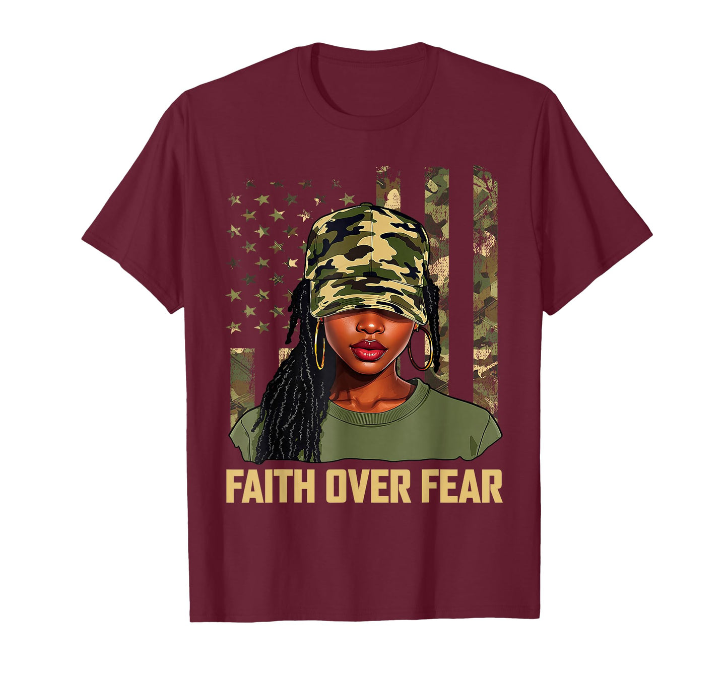 Faith Over Fear Christian Camo African American Afro Women T-Shirt