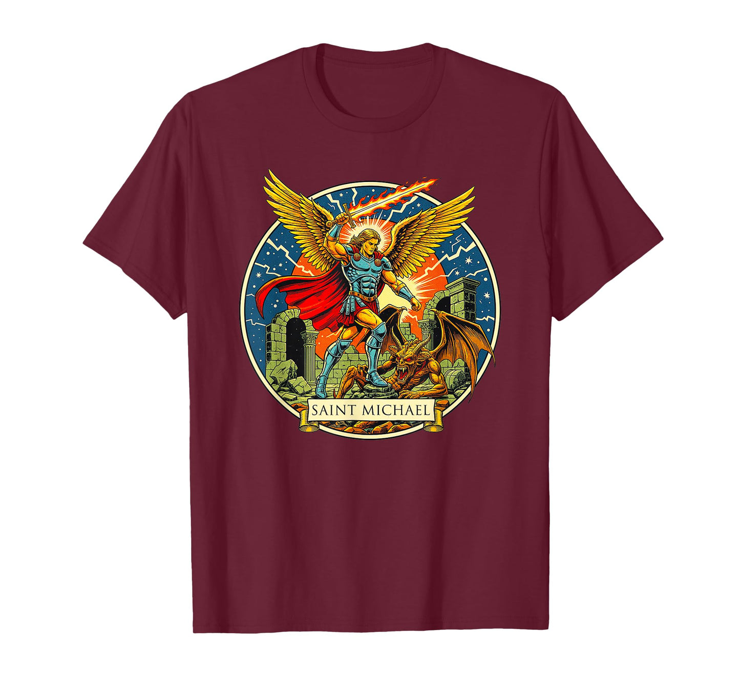 Saint Michael Angelic Warrior Emblem Divine Crest Badge Art T-Shirt
