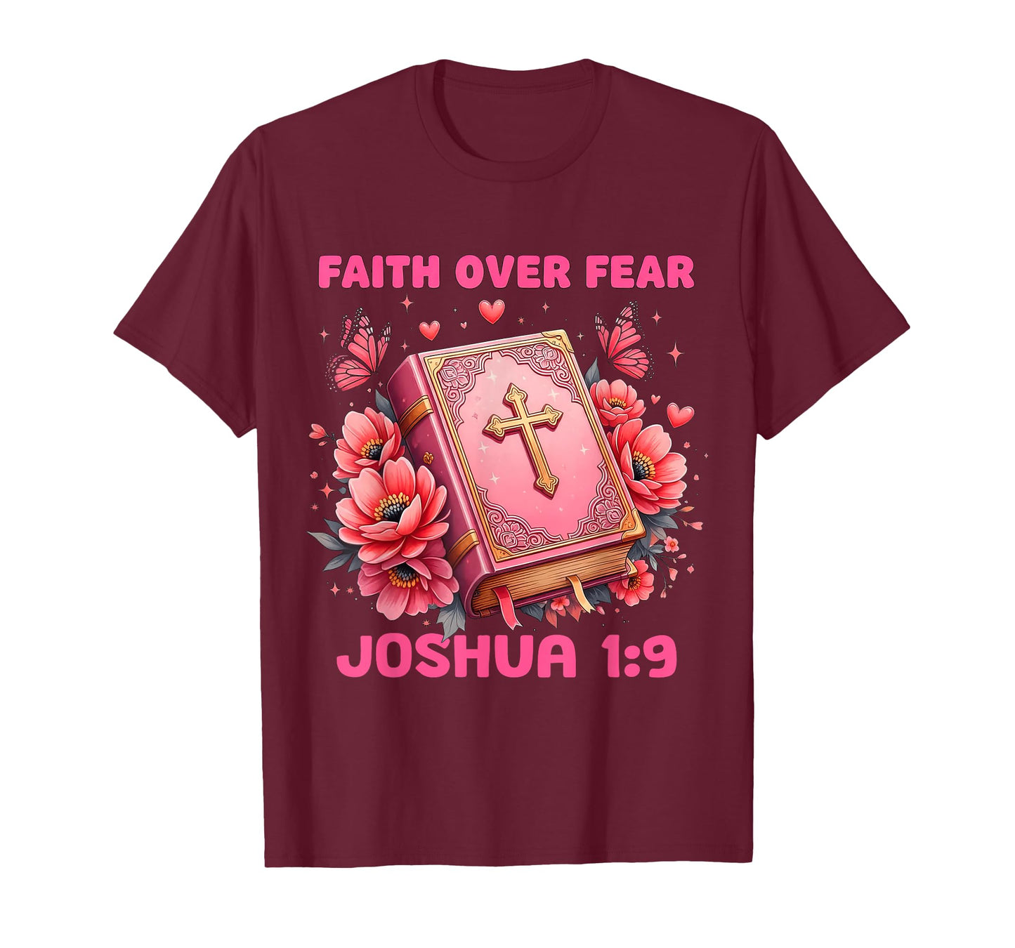 Faith Over Fear Joshua 1:9 Retro Groovy Christian Funny T-Shirt