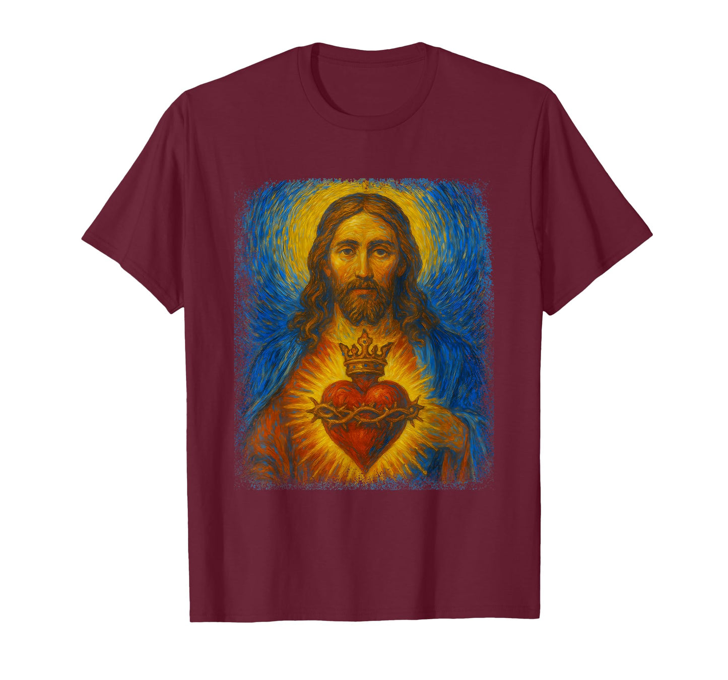 Sacred Heart of Jesus Catholic Christian Starry Night Art T-Shirt