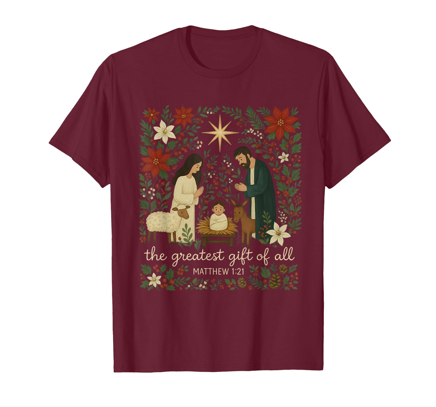 Floral Greatest of All Christian Christmas Nativity Scene T-Shirt