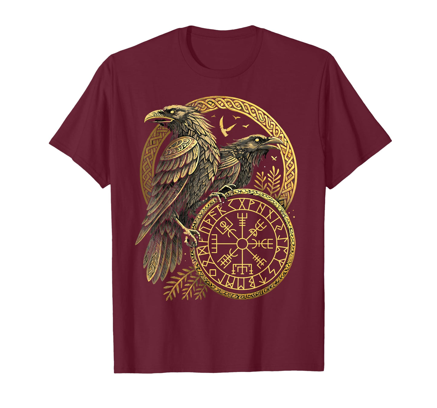 Norse Rune Huginn and Muninn Celtic Viking Compass Vegvisir T-Shirt