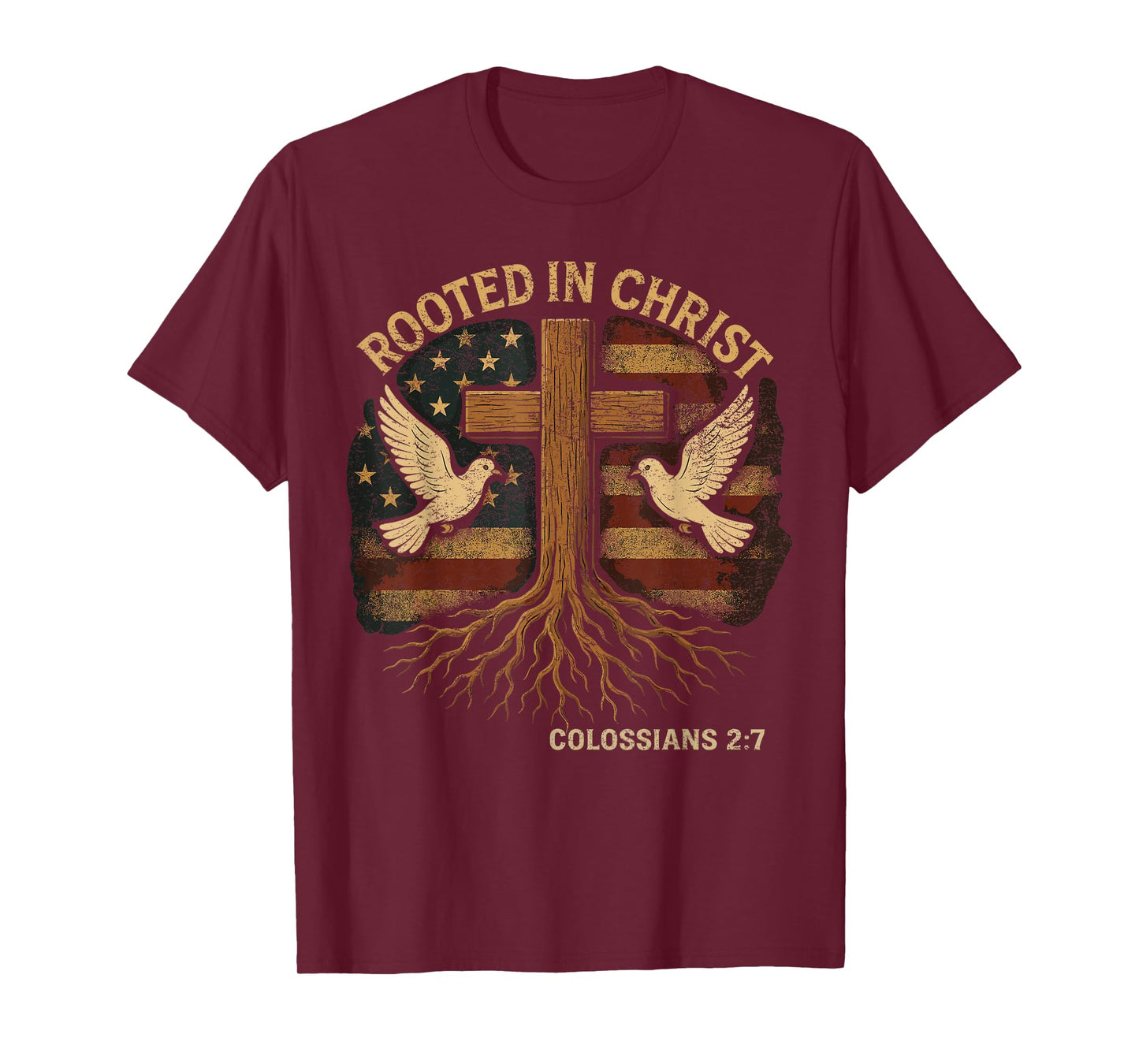 Rooted in Christ Retro Stylish Christian Cross Bible Verse T-Shirt