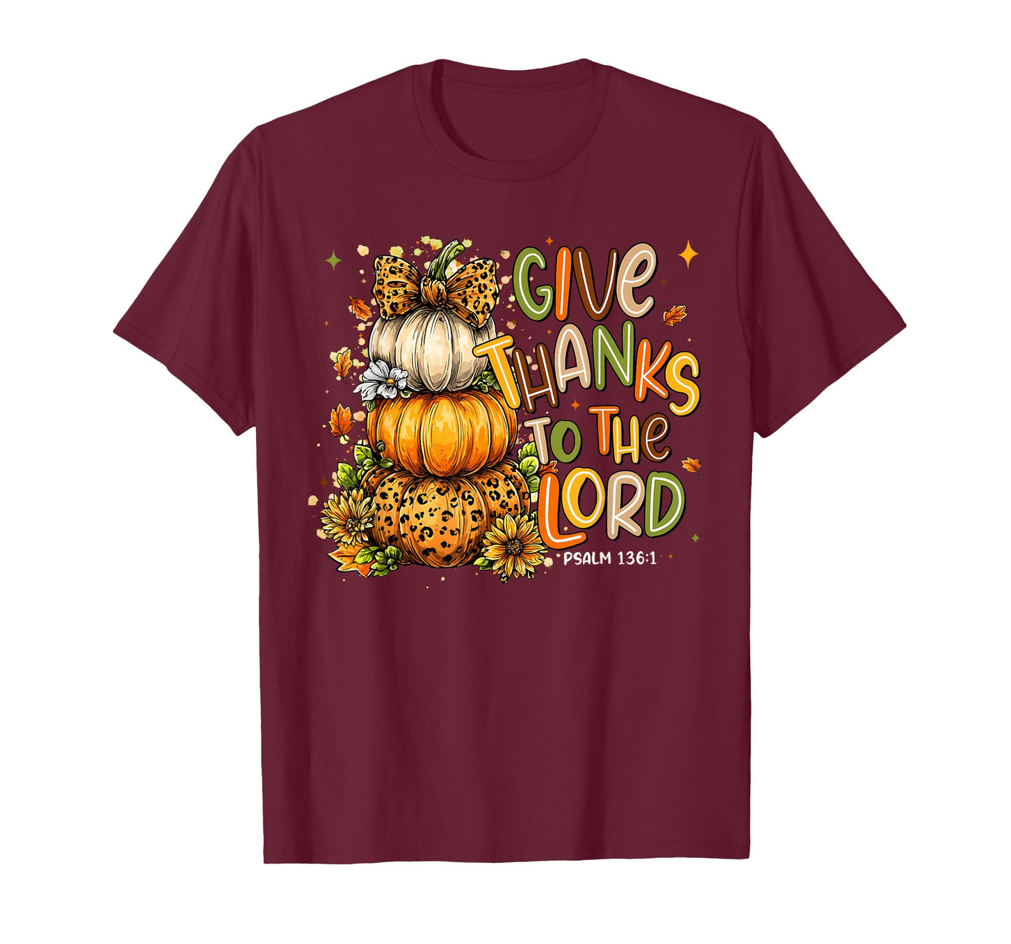 Give Thanks to The Lord Fall Christian Cross Coquette Bow T-Shirt