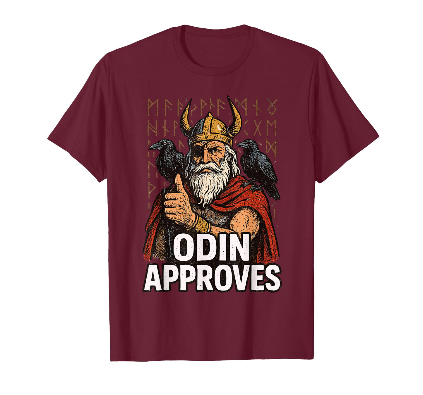 Odin Approves Norse Viking Mythology Runes Raven Warrior T-Shirt