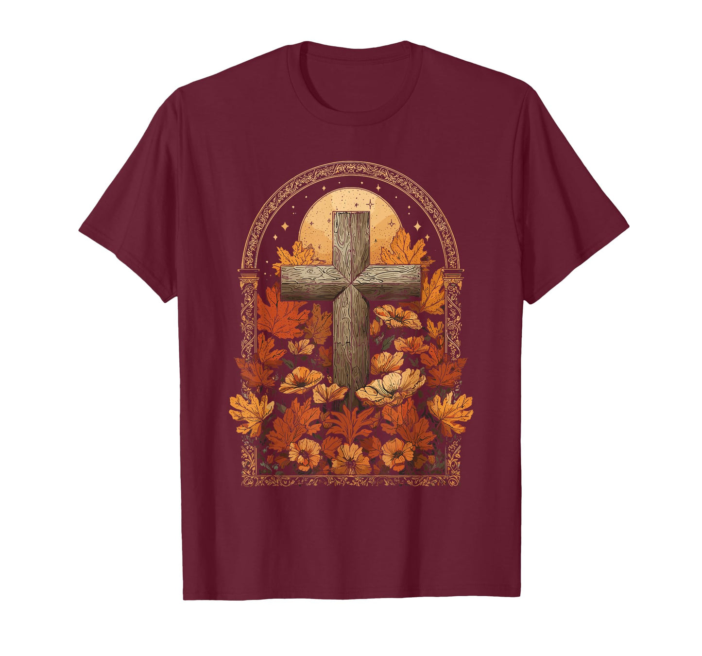 Christian Cross Fall Autumn Leaves T-Shirt