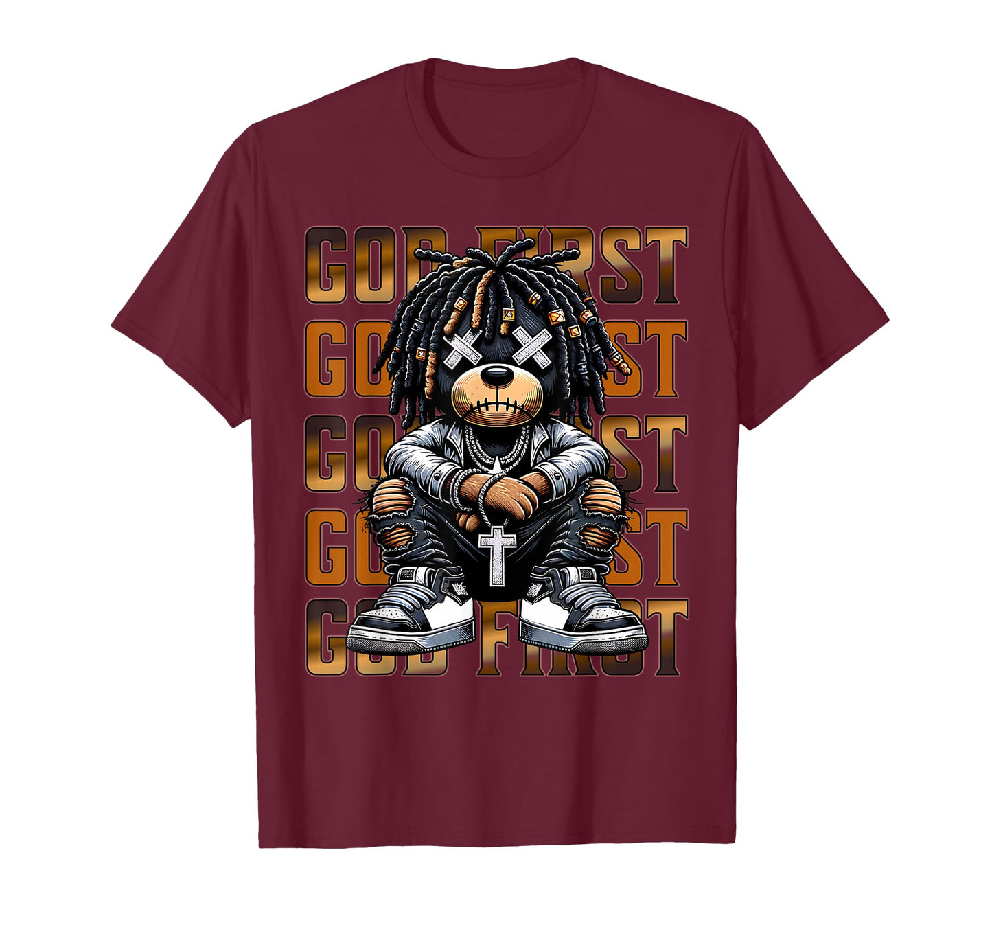 God First Urban Hip Hop Teddy Bear With Dreads Streetwear T-Shirt