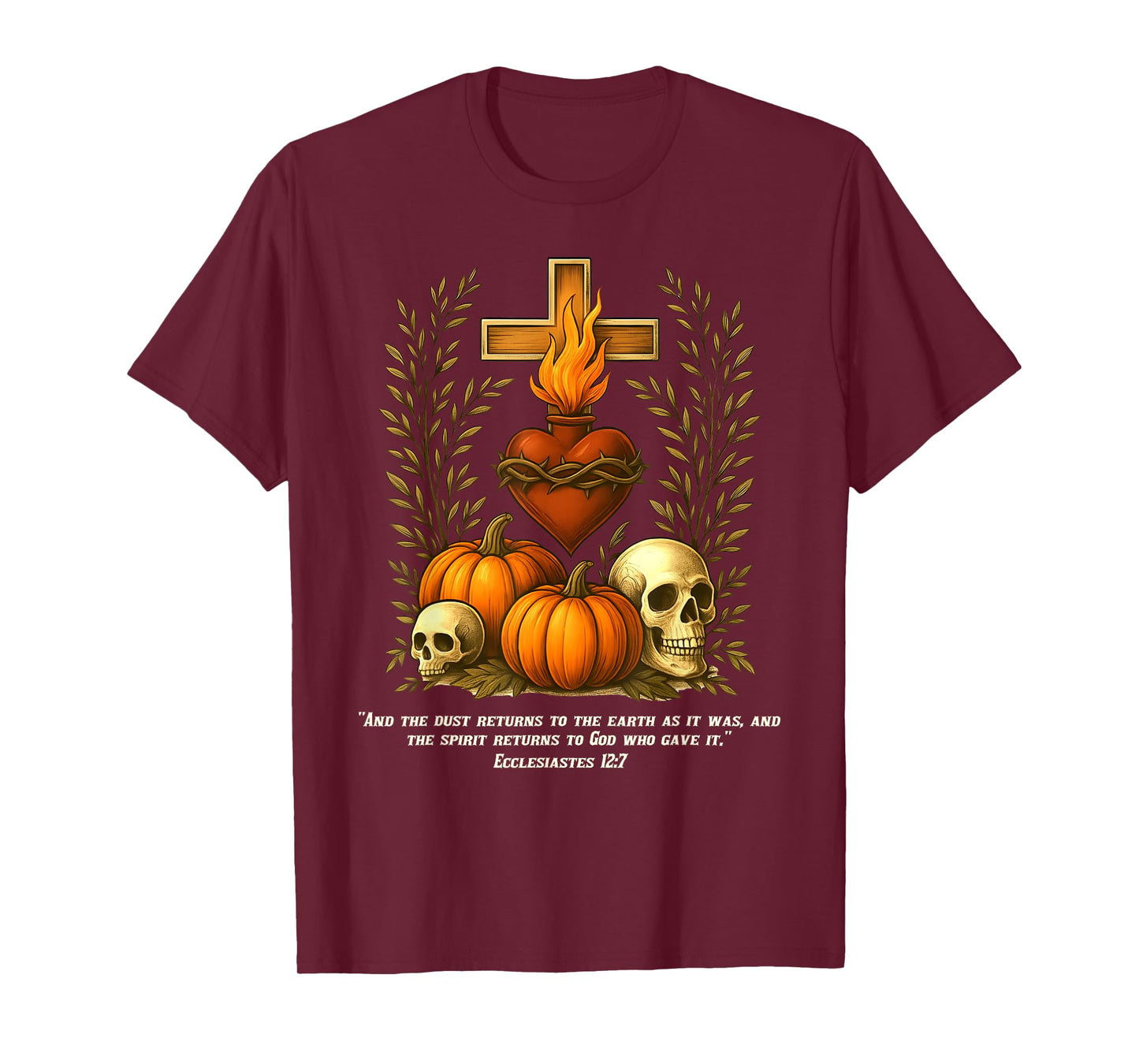 Sacred Heart Halloween Jesus Skulls Pumpkins Christian Cross T-Shirt