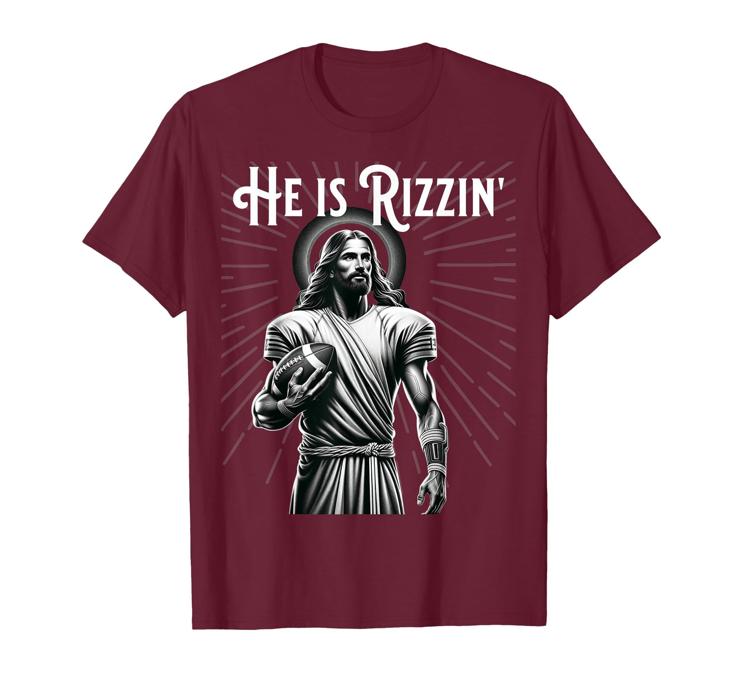 He is Rizzin Jesus Playing Football Funny Sports Rizz T-Shirt